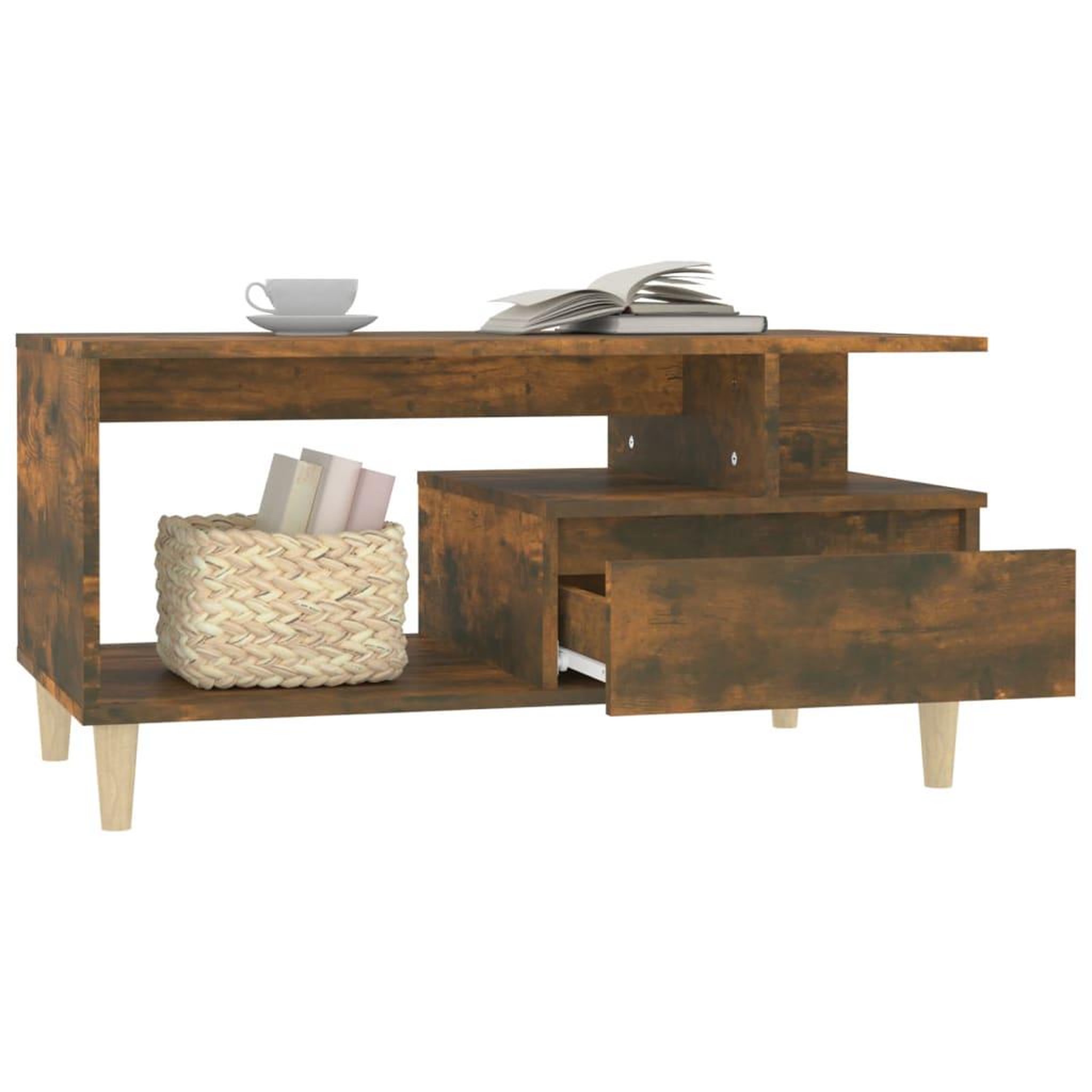 Voir la diapositive 4 : VIDAXL Table basse Chene fume 90x49x45 cm Bois d'ingenierie