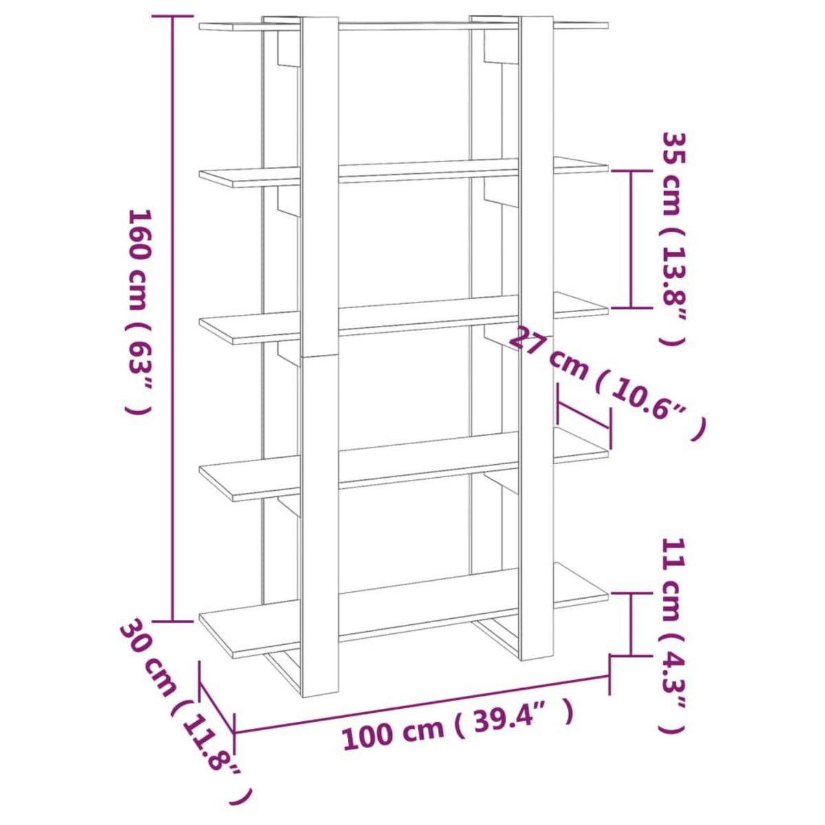 VIDAXL Bibliotheque/Cloison de separation Noir 100x30x160 cm