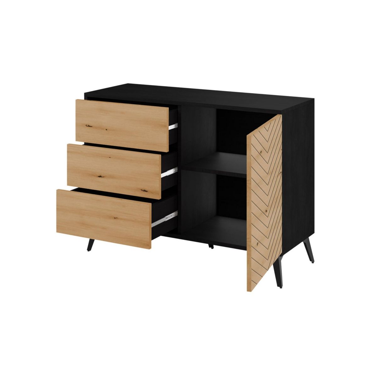 BEST MOBILIER Peter - buffet bas - effet bois et noir - 104 cm - style industriel