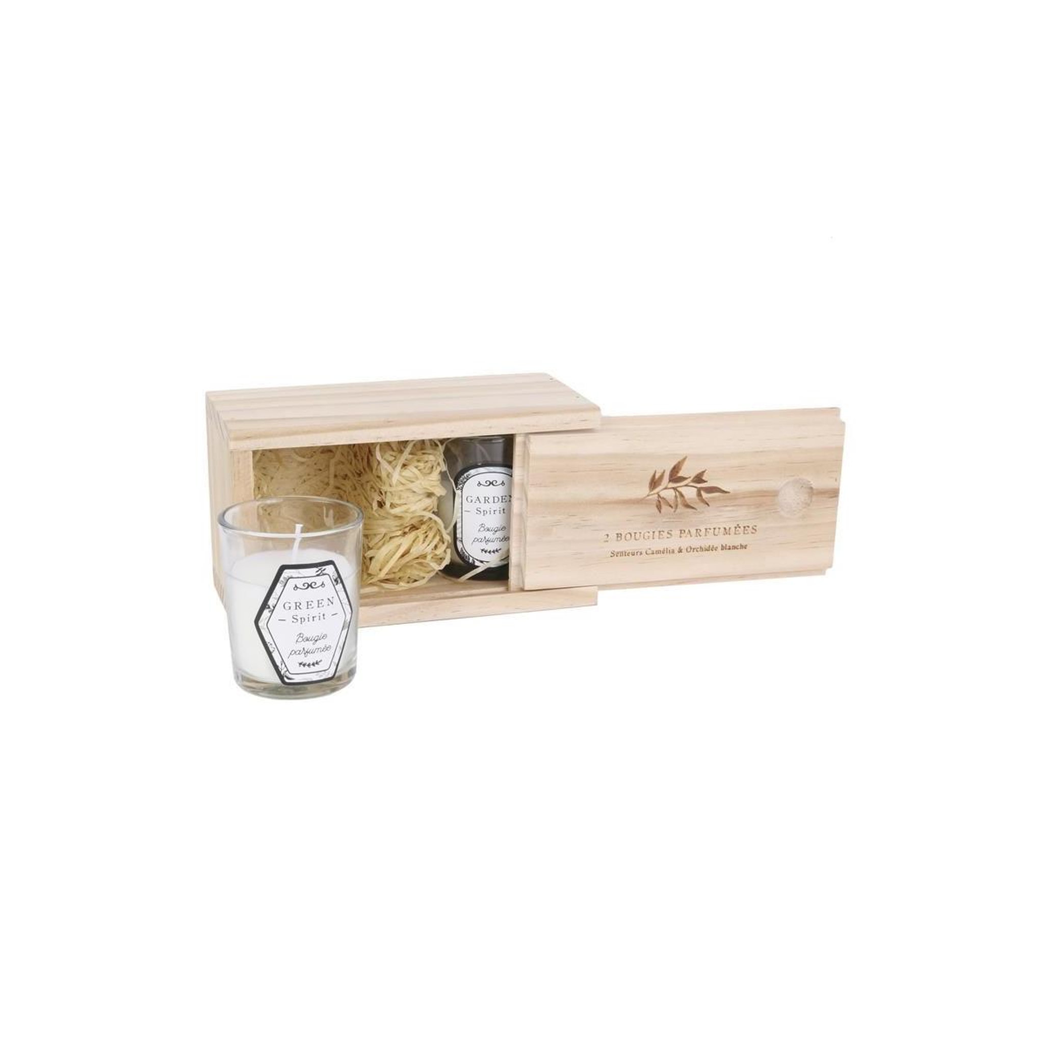 The Home Deco Factory Lot de 2 bougies parfumées  coffret bois  6cm blanc