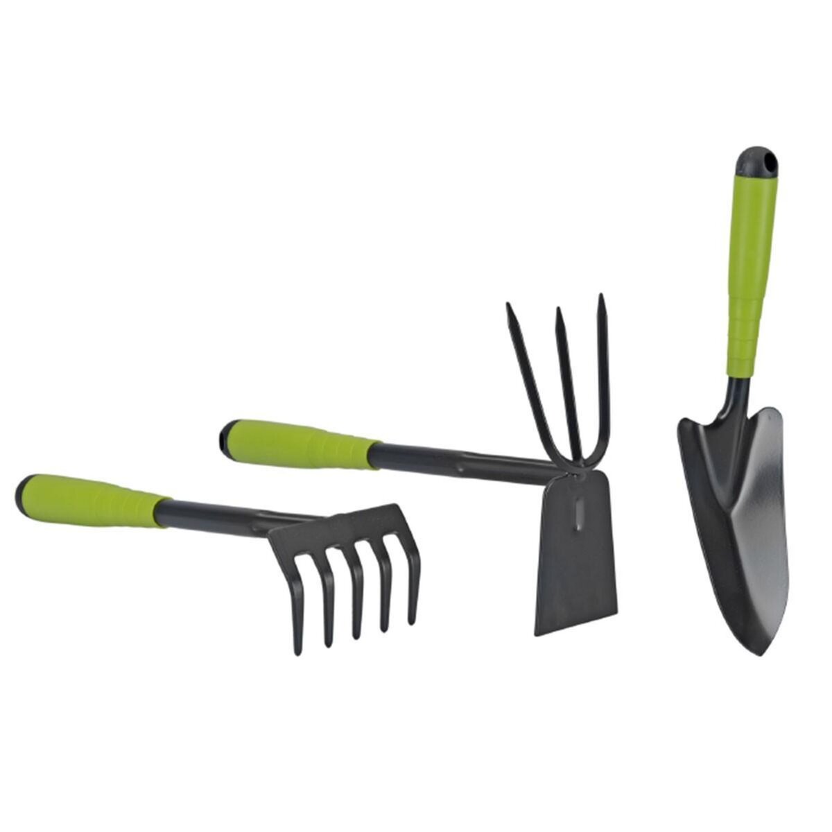 iTools Kit 3 outils de jardin Acier renforcé Manche plastique Serfouette Transplantoir Rateau ITOOLS