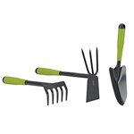 iTools Kit 3 outils de jardin Acier renforcé Manche plastique Serfouette Transplantoir Rateau ITOOLS