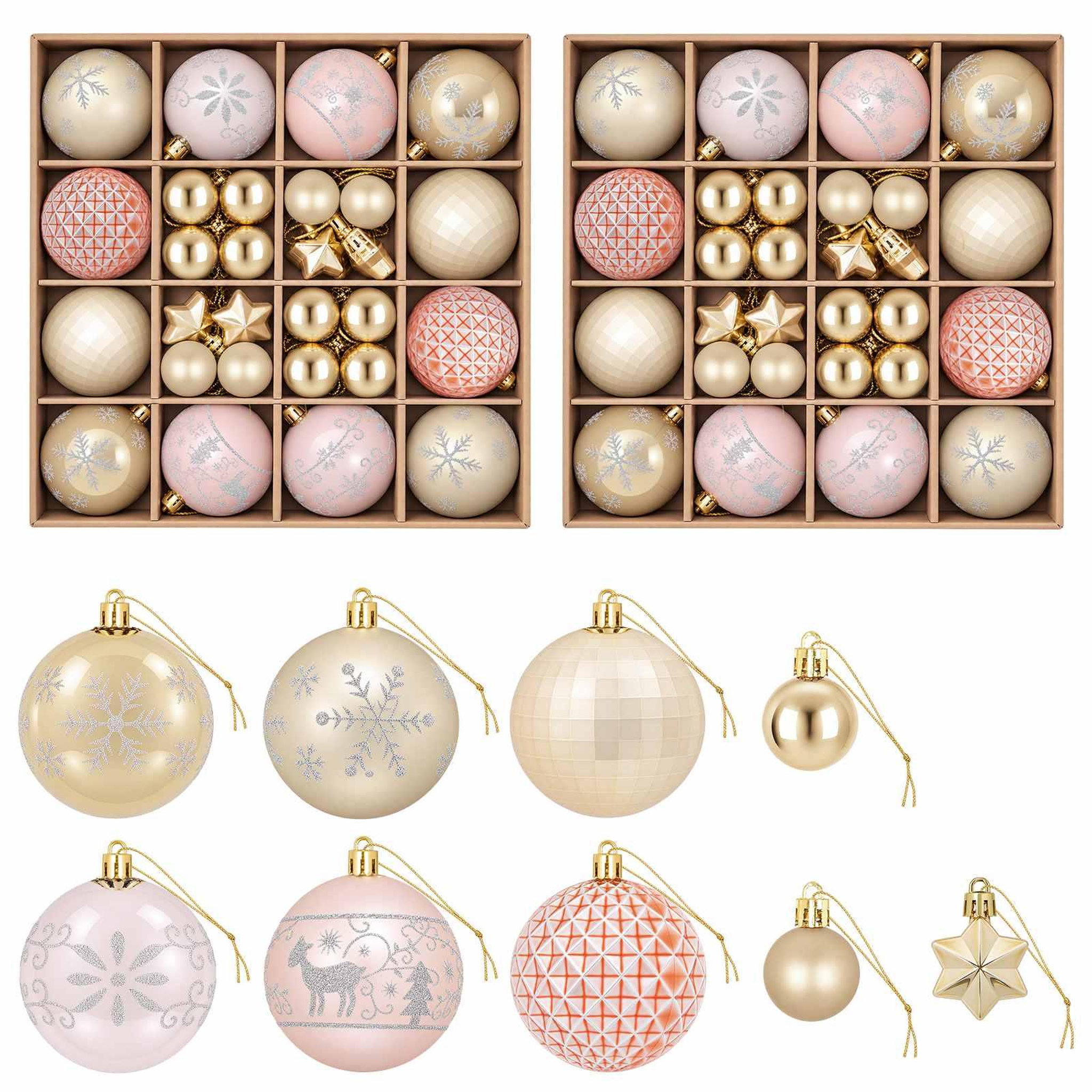VIDAXL Ensemble de boules de Noël 88 pc Or rose et or Diam. 6 cm