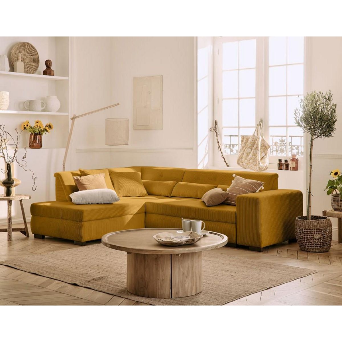 LISA DESIGN Vermont - canapé d'angle gauche - 5 places - convertible - en velours côtelé