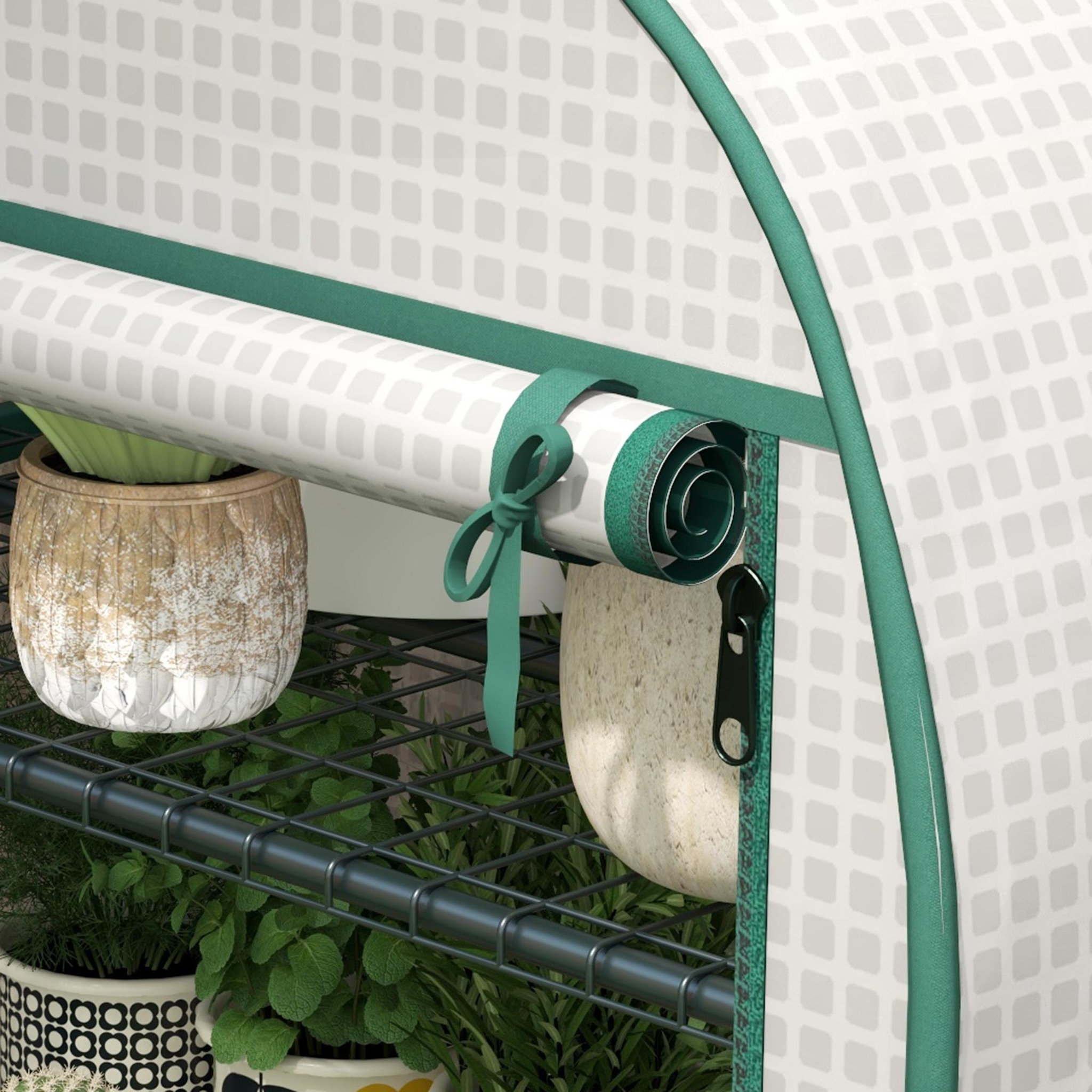 Voir la diapositive 6 : OUTSUNNY Serre de jardin serre de balcon 4 étagères métal porte zippée enroulable 80 x 49 x 160 cm pe blanc