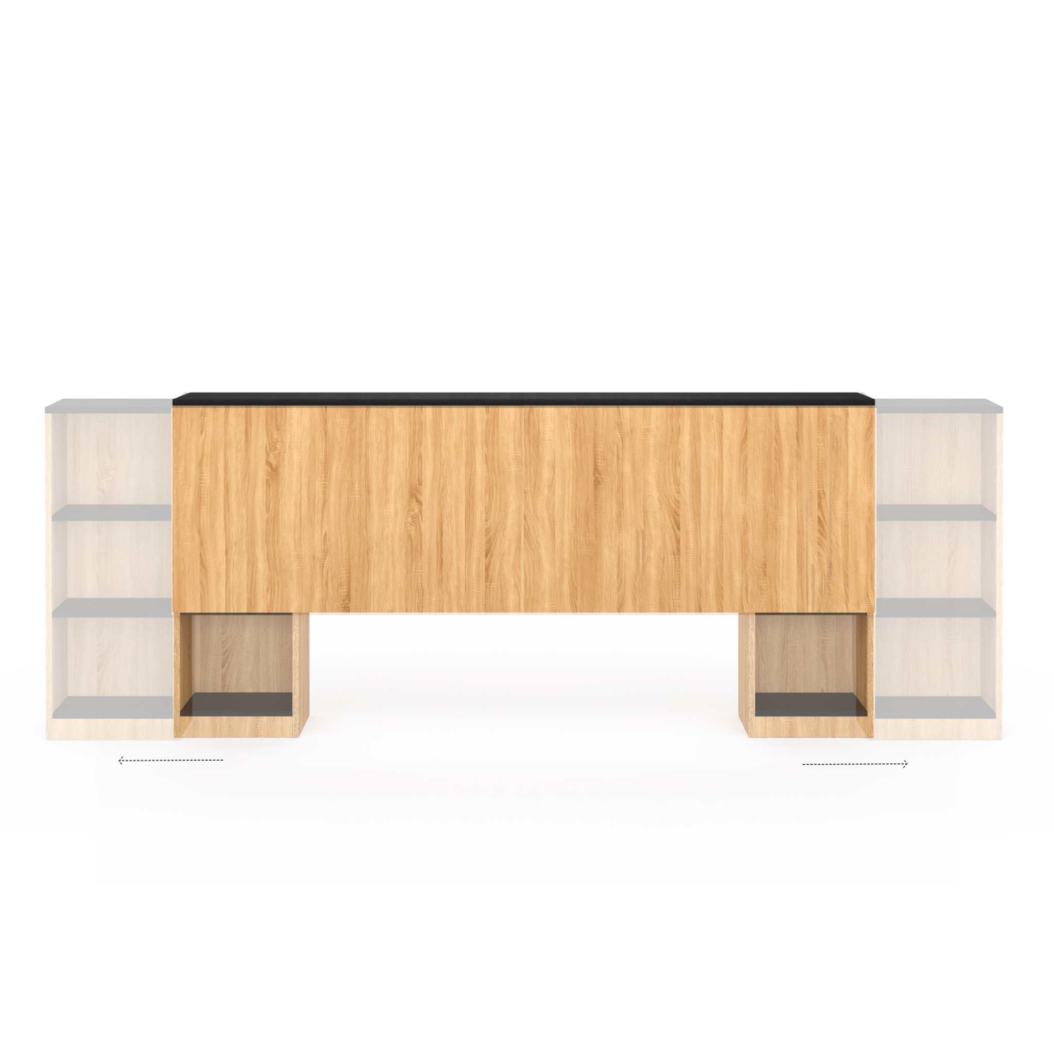 Voir la diapositive 3 : ID MARKET Tête de lit sur pied extensible avec chevets coulissants catba pour lit 140 et 160 cm façon bois et noir