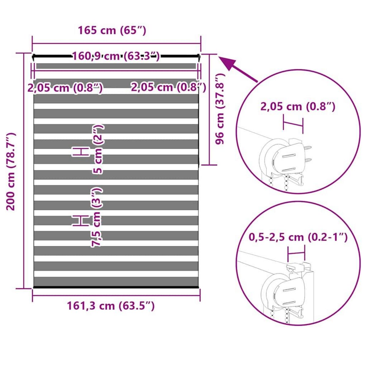 VIDAXL Store zebre gris clair largeur du tissu 160,9 cm polyester