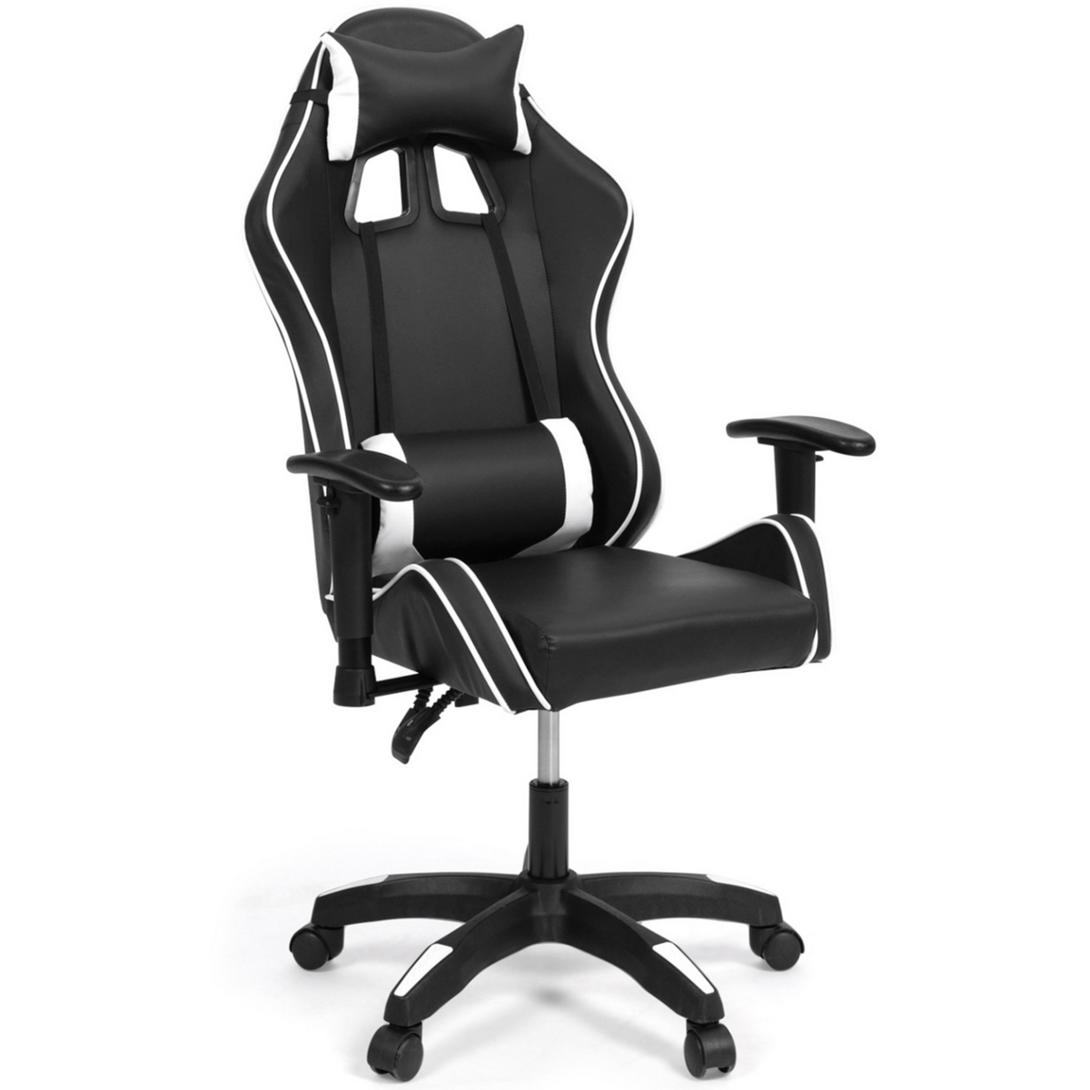 ID MARKET Fauteuil de gaming CARTER accoudoirs 2D pivotants, réglable hauteur noir et blanc