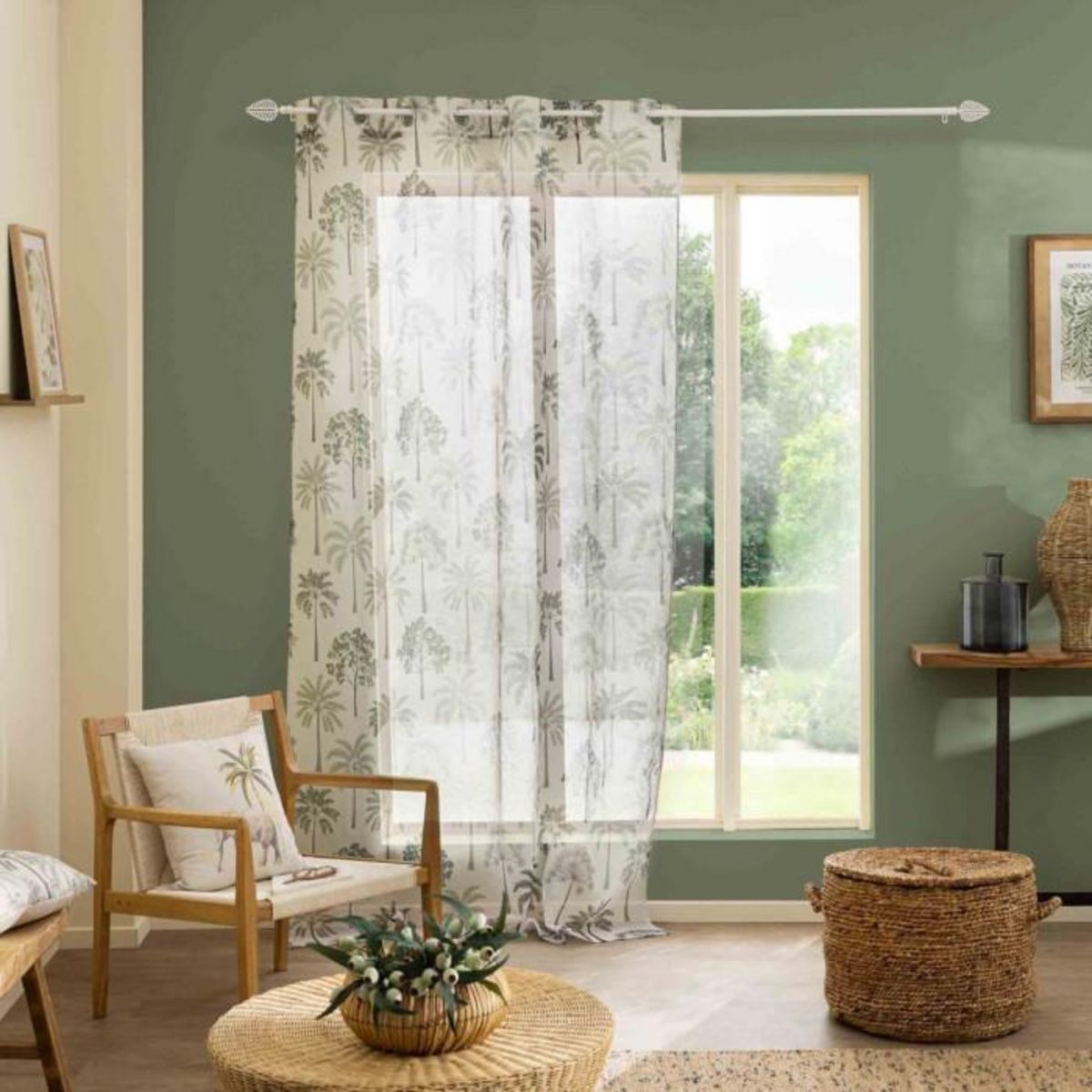 Paris Prix Rideau Voilage à Œillets Imprimé  Palmea  140x280cm Vert