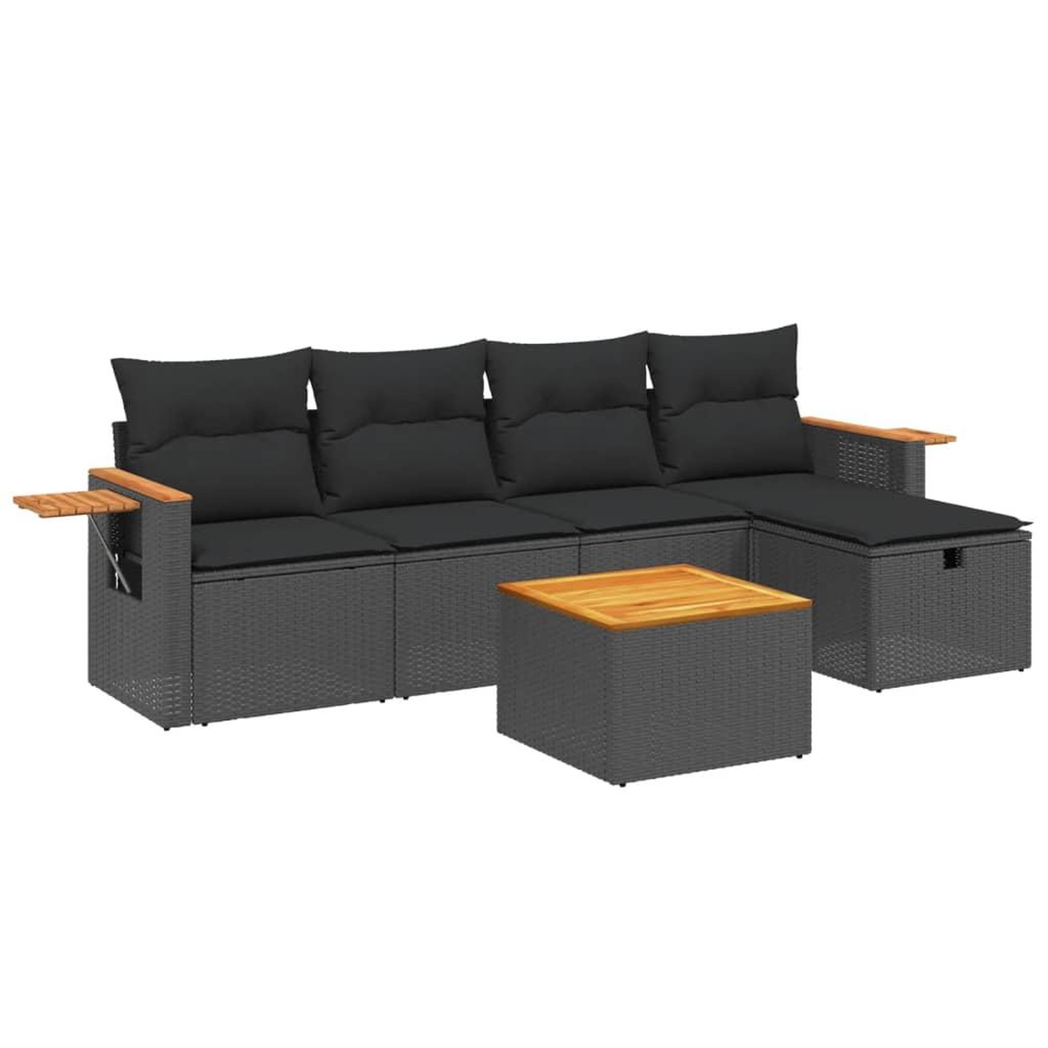 Voir la diapositive 2 : VIDAXL Salon de jardin 6 pcs avec coussins noir resine tressee