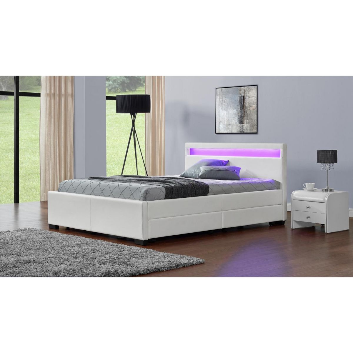 CONCEPT USINE Structure de lit LED avec rangements 160 x 200 cm blanc ENFIELD