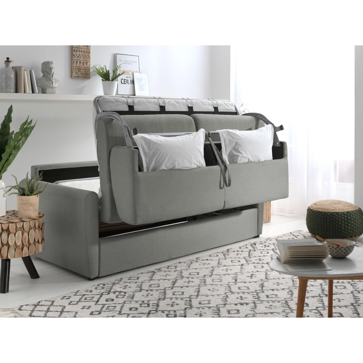 LISA DESIGN Ari - canapé 3 places convertible express couchage quotidien 140 cm matelas 12 cm en tissu