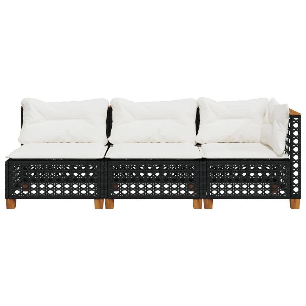 VIDAXL Canape de jardin avec coussins 3 places noir resine tressee