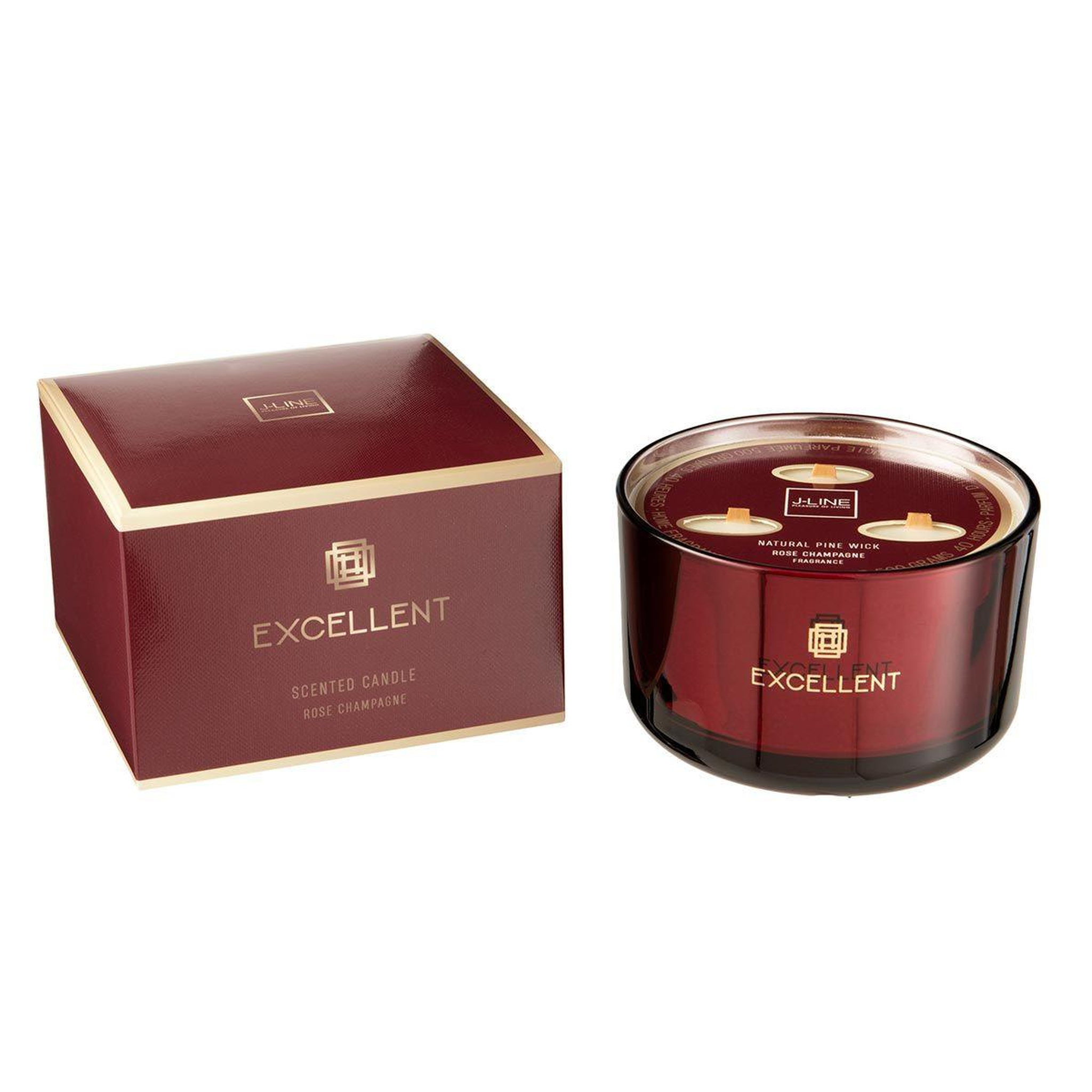 Voir la diapositive 1 : J-LINE Bougie Parfumée  Excellent  13cm Rose Champagne Rouge