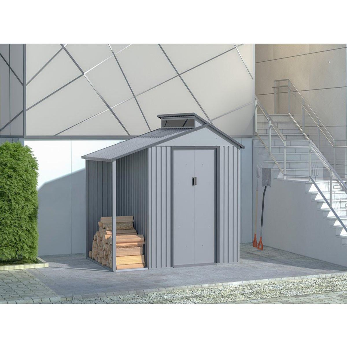 Habitat et Jardin Abri de jardin métal avec pergola  Madras  - 5.64 m² - 193 x 292 x 229 cm - Gris