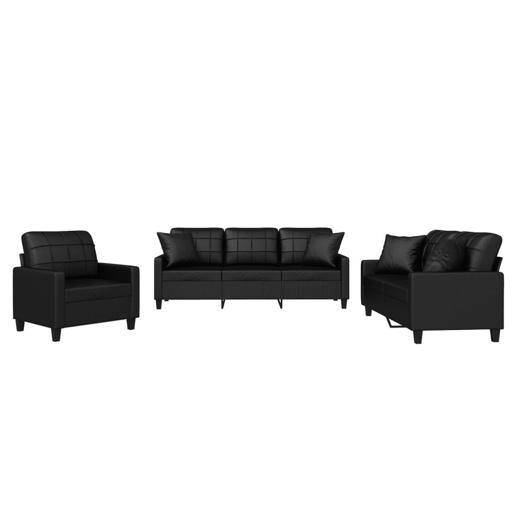 Voir la diapositive 2 : VIDAXL Ensemble de canapes 3 pcs avec coussins noir similicuir