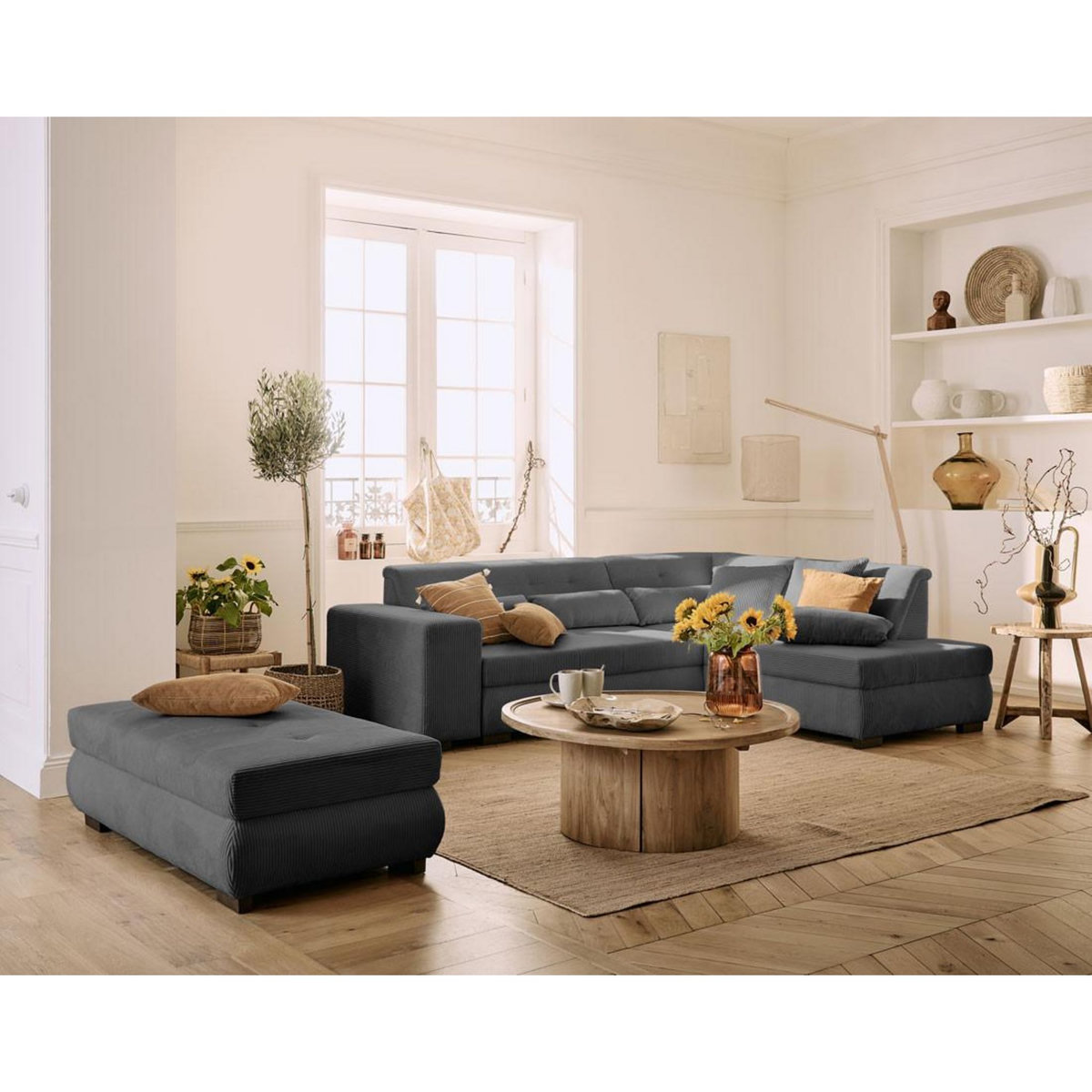 LISA DESIGN Vermont - canapé d'angle droit - 5 places - convertible - en velours côtelé