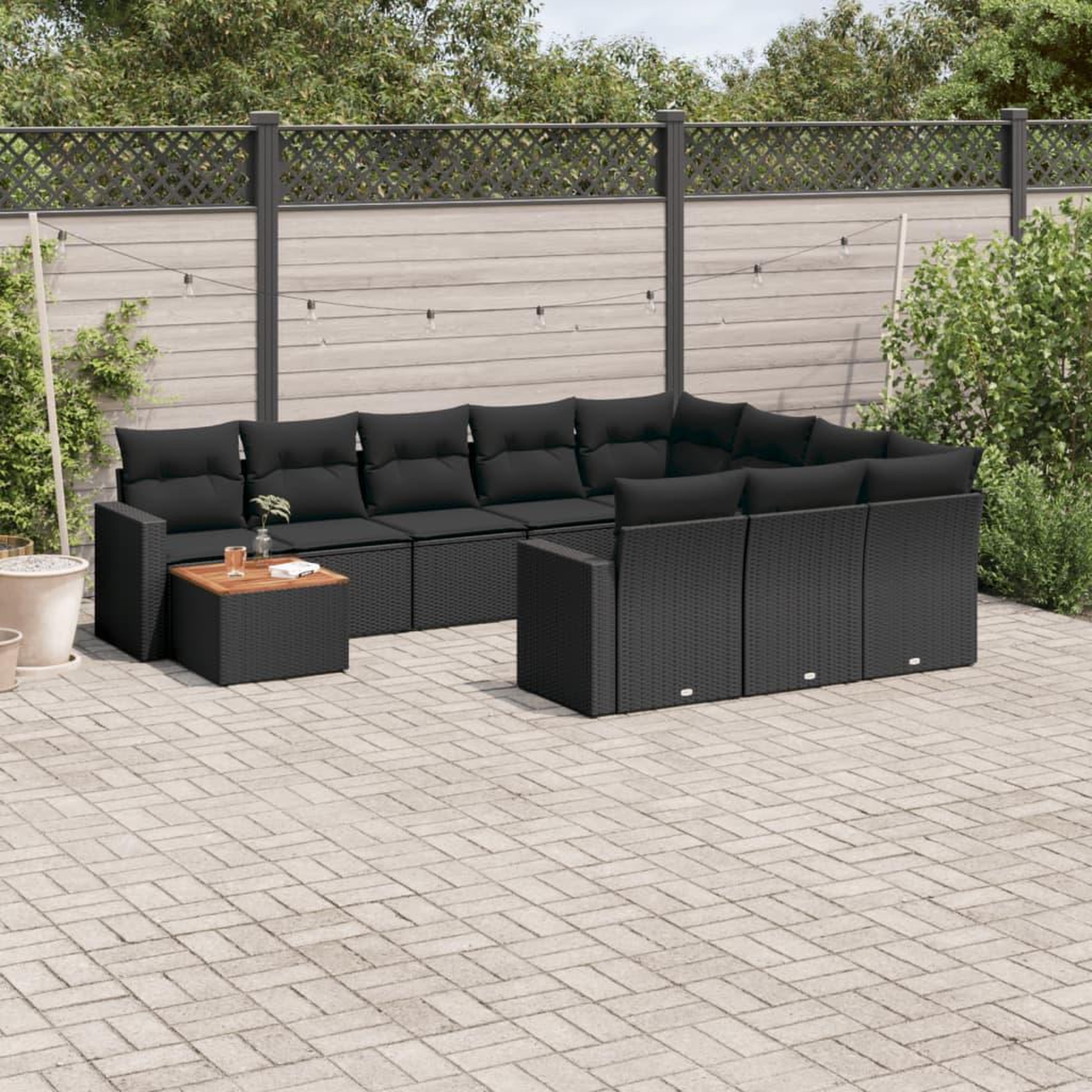 VIDAXL Salon de jardin 11 pcs avec coussins noir resine tressee