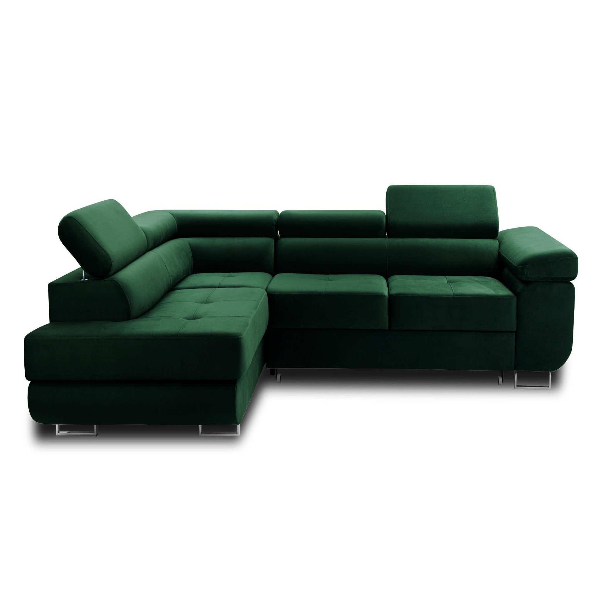 Voir la diapositive 1 : BEST MOBILIER Pablo - canapé d'angle gauche - 5 places - convertible avec coffre et têtières réglables - en velours