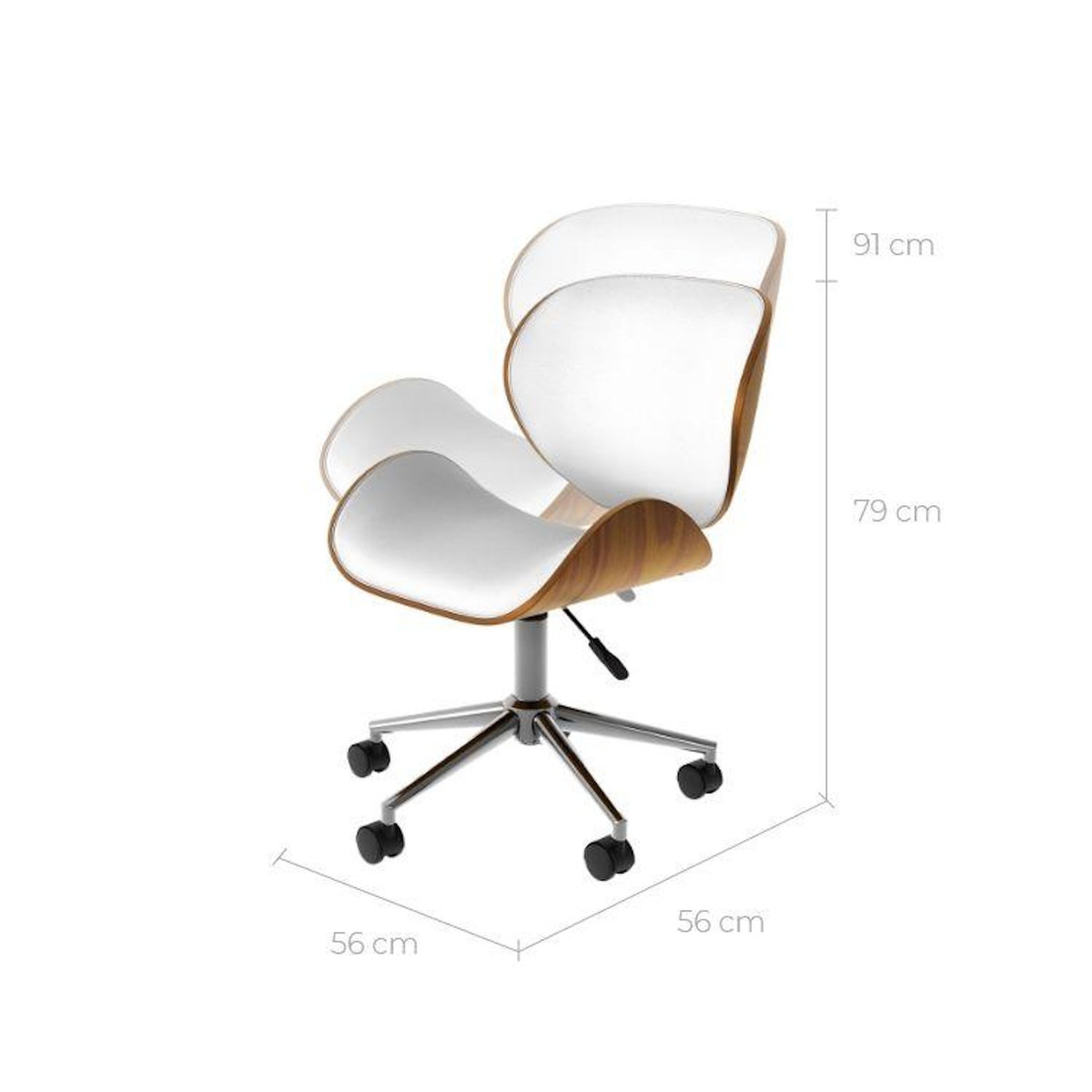 Rendez vous déco Chaise de bureau pivotante en cuir synthétique blanc 79-91cm-Baudoin