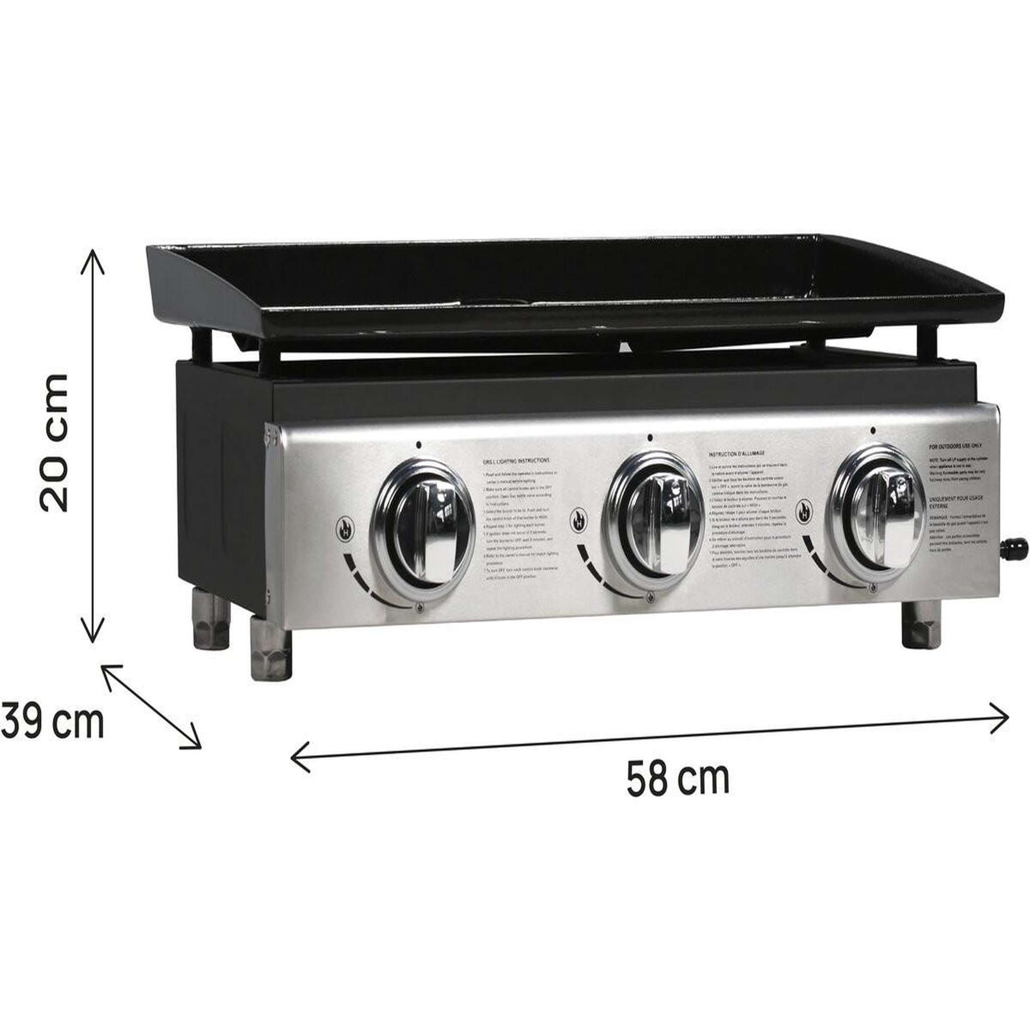 Voir la diapositive 3 : Habitat et Jardin Plancha  Presto 3  - 3 Brûleurs - 7.5kW - Gris
