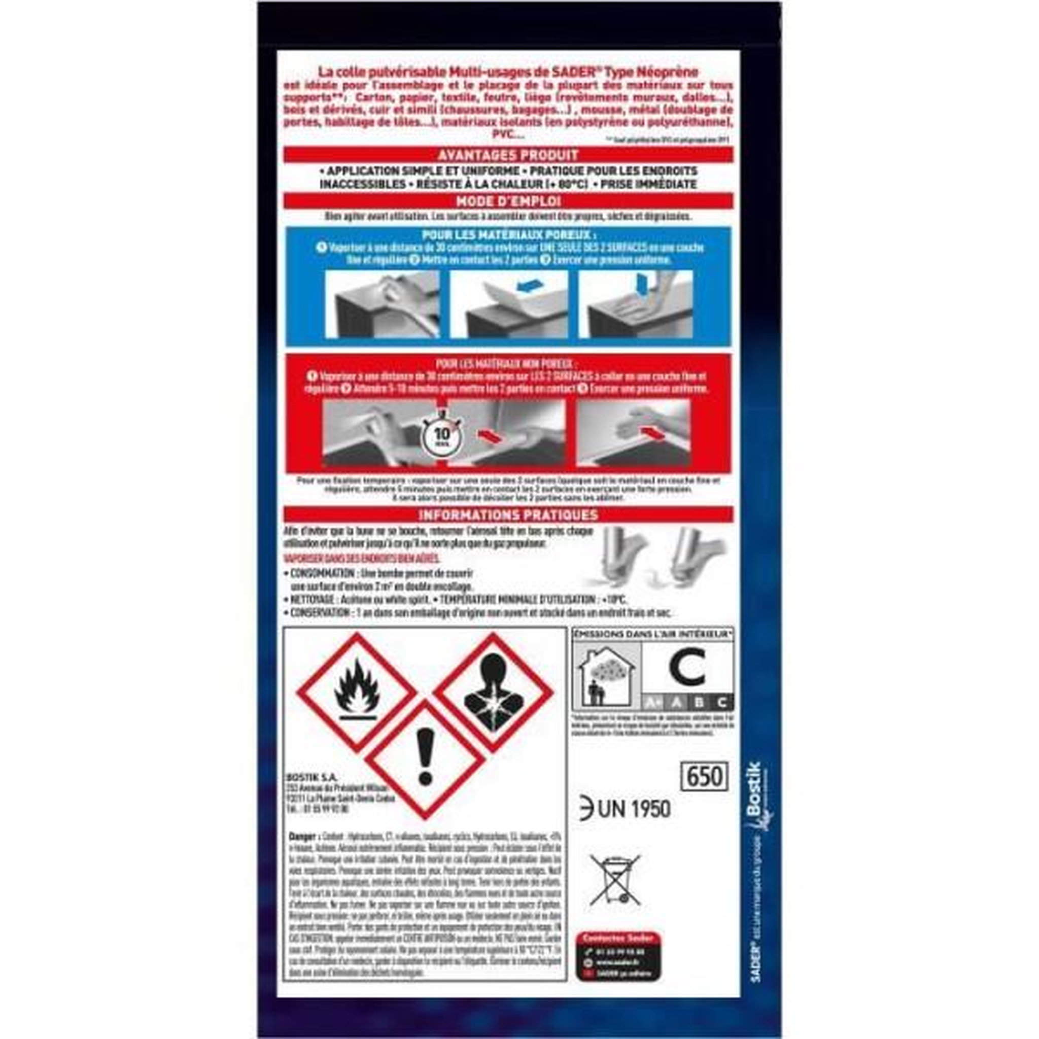 Voir la diapositive 6 : Sader Colle aérosol néoprene multi-usages - SADER - Extra forte - Tous matériaux - Prise immédiate - Bombe 500 ml