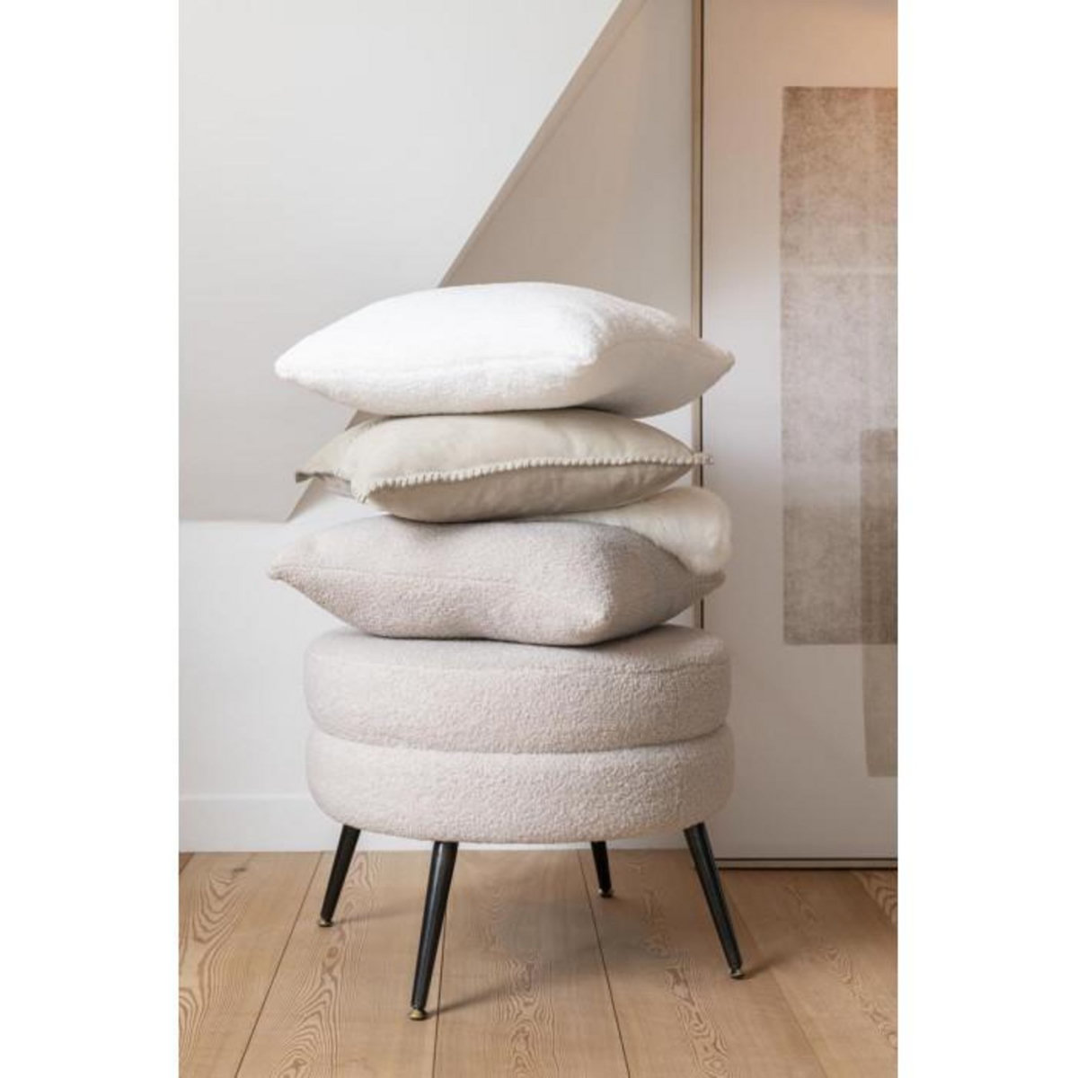 Paris Prix Coussin Déco Bouclette  Teddy  45x45cm Beige