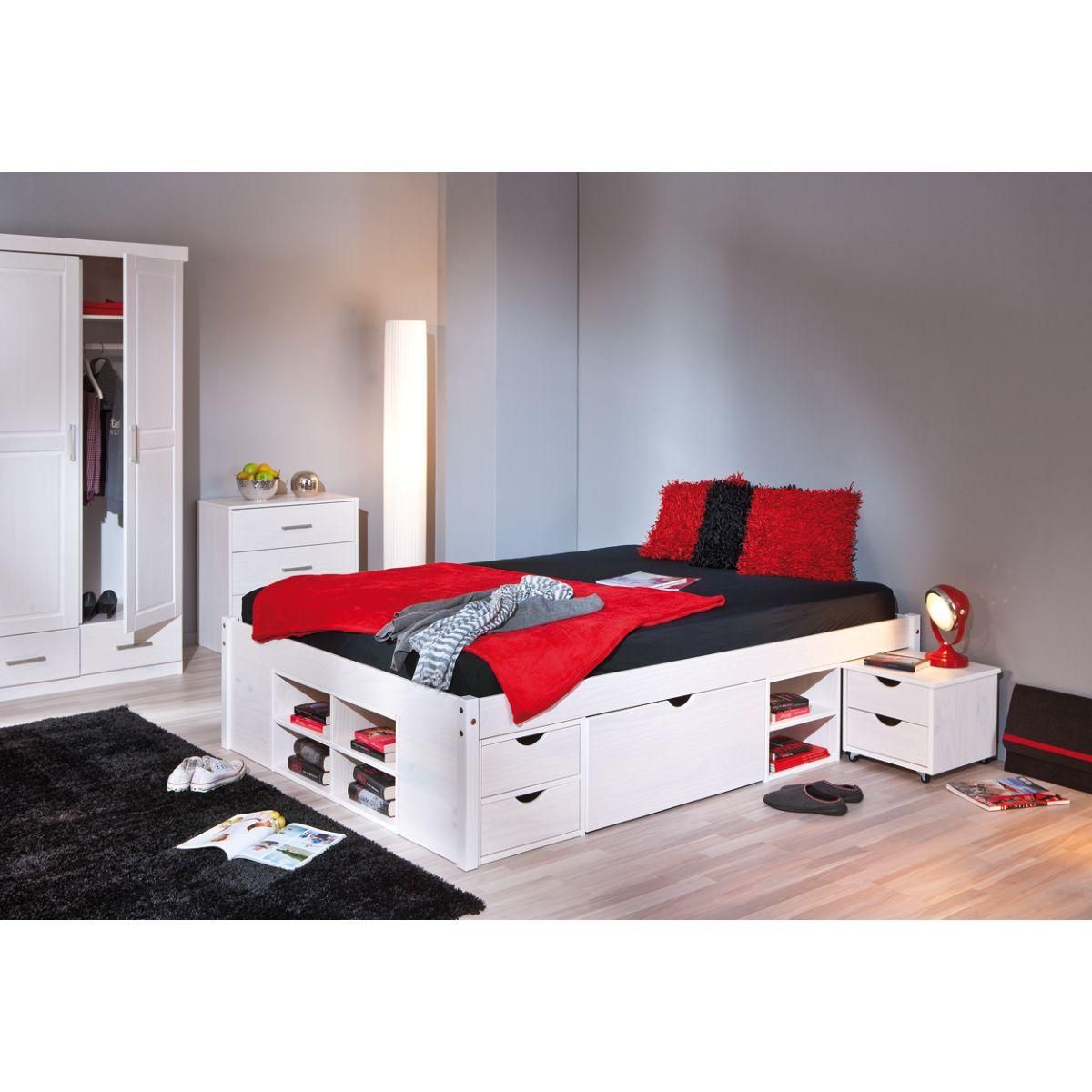 Lit multi-rangements en pin massif 140x190cm  SLEEP