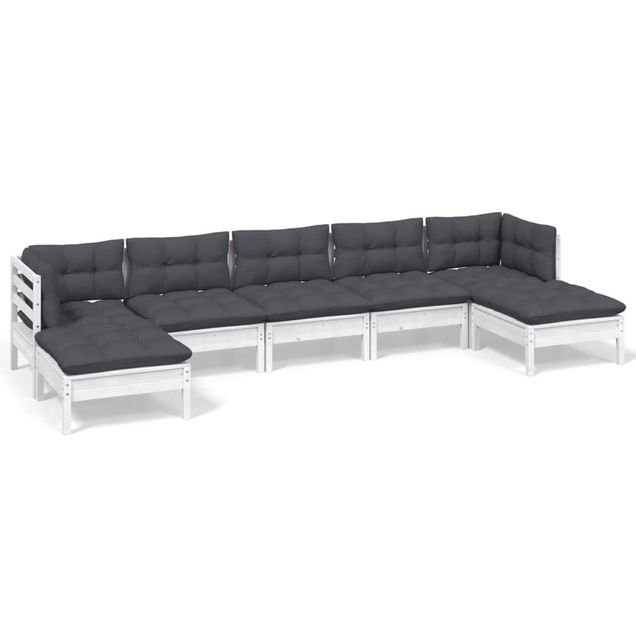 Voir la diapositive 2 : VIDAXL Salon de jardin 7 pcs avec coussins blanc bois de pin