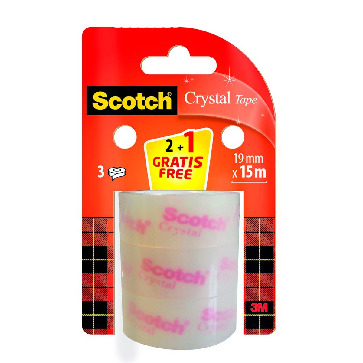 SCOTCH Lot de 2 recharges + 1 gratuite ruban adhésif 15m CRYSTAL super transparent