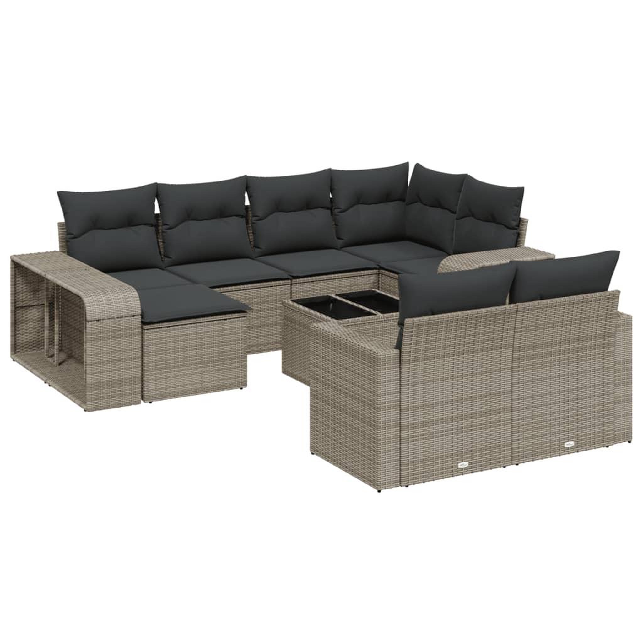 Voir la diapositive 2 : VIDAXL Salon de jardin 11 pcs avec coussins gris resine tressee