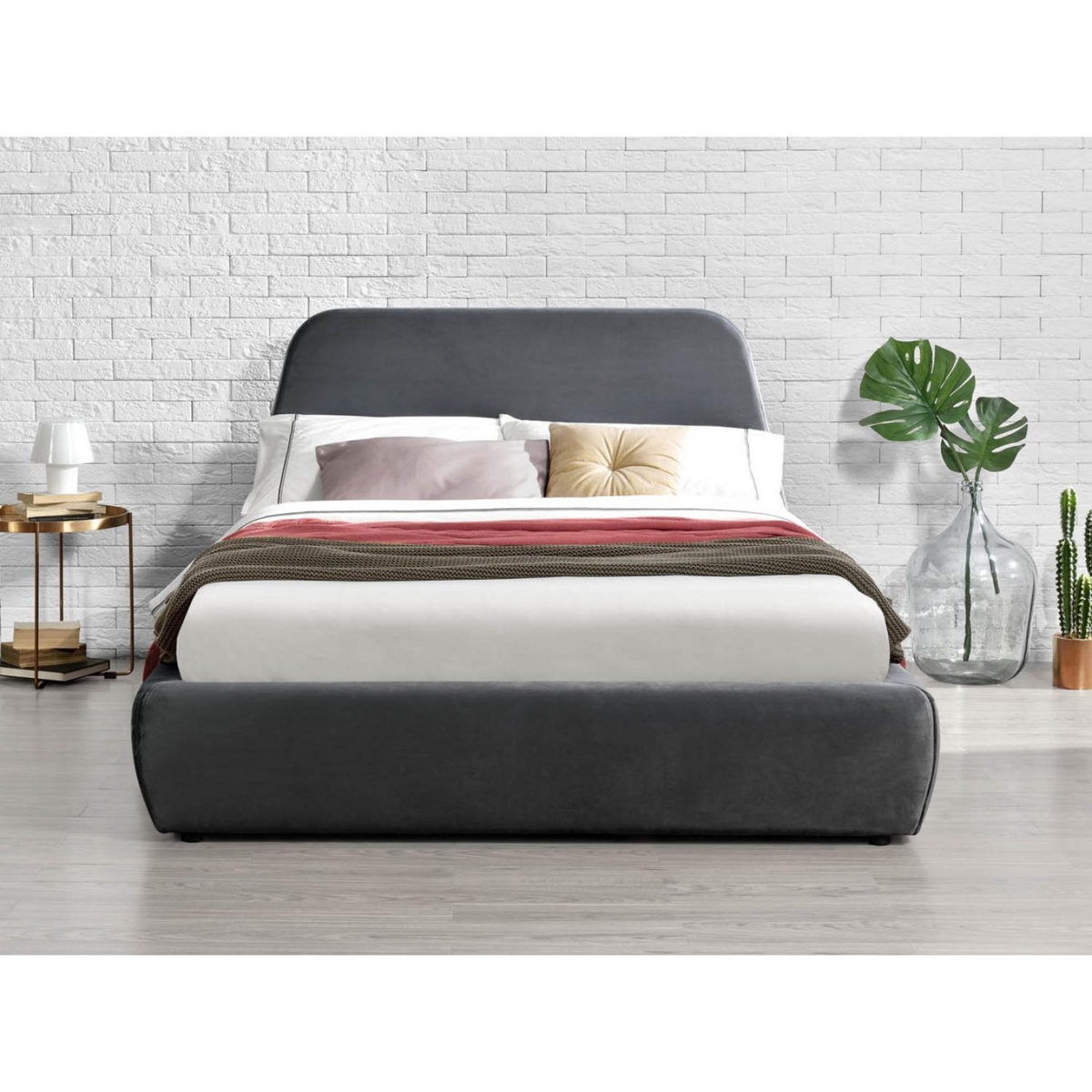 CONCEPT USINE Lit coffre - 140x190 cm - Velours gris NORKA