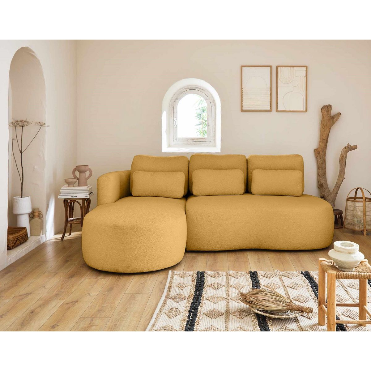 LISA DESIGN Mahina - canapé d'angle gauche - 4 places - convertible avec coffre - en tissu bouclette