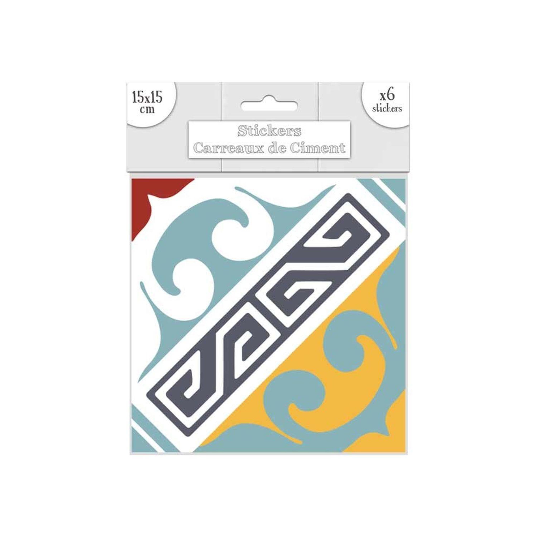 SUD TRADING 6 stickers carreaux de ciment - 15 x 15 cm - motifs bleu et orange