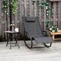 Voir la diapositive 2 : OUTSUNNY Chaise longue à bascule - rocking chair design - tétière, accoudoirs, assise dossier ergonomique - métal époxy textilène noir