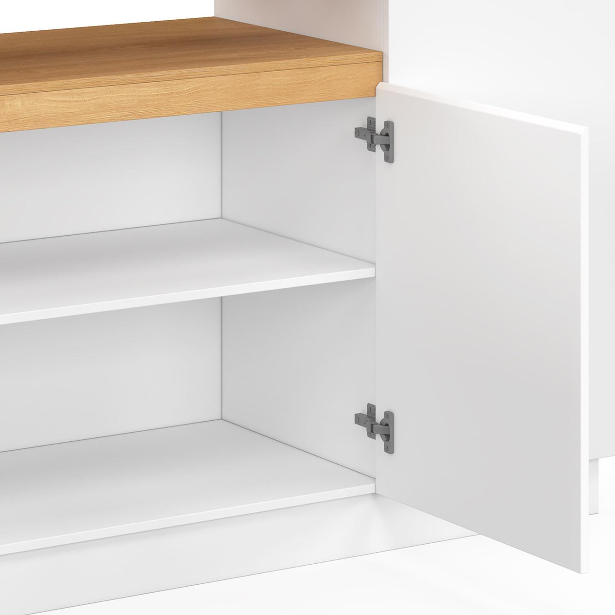Voir la diapositive 6 : ID MARKET Buffet 160 cm serena 4 portes avec niche centrale blanc et plateau effet bois