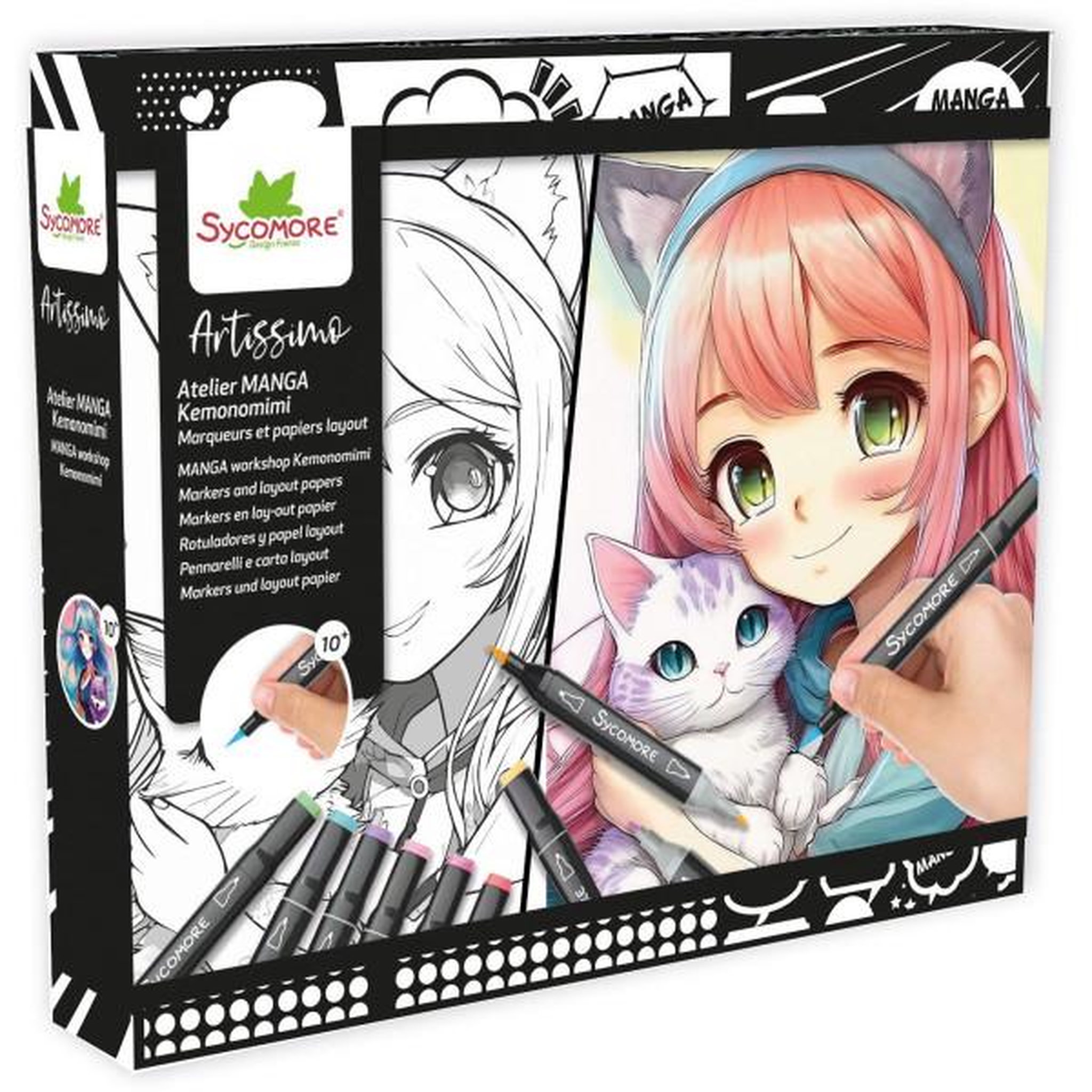 SYCOMORE Coffret créatif - SYCOMORE - Layout et marqueurs - Kemonomimi - Des 10 ans