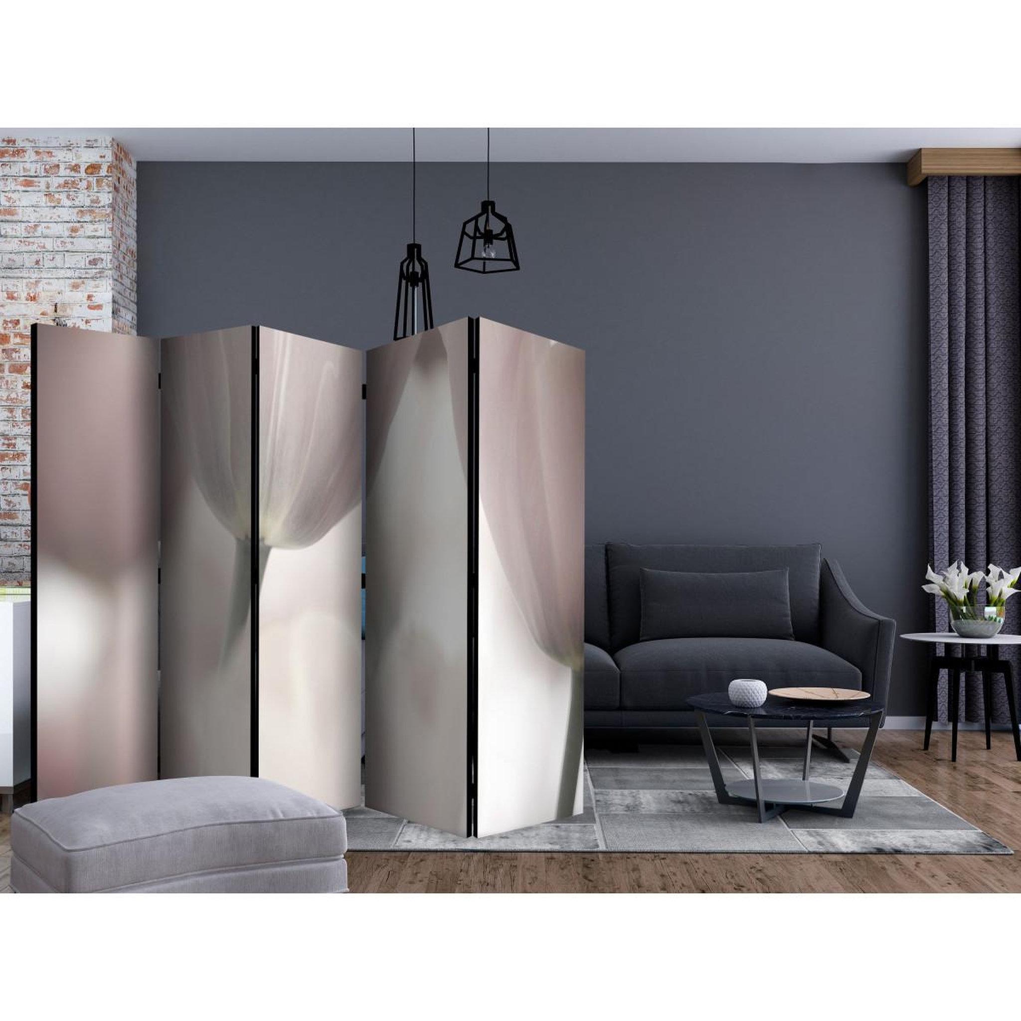 Voir la diapositive 2 : Paris Prix Paravent 5 volets  tulips fine art black & white  172x225cm