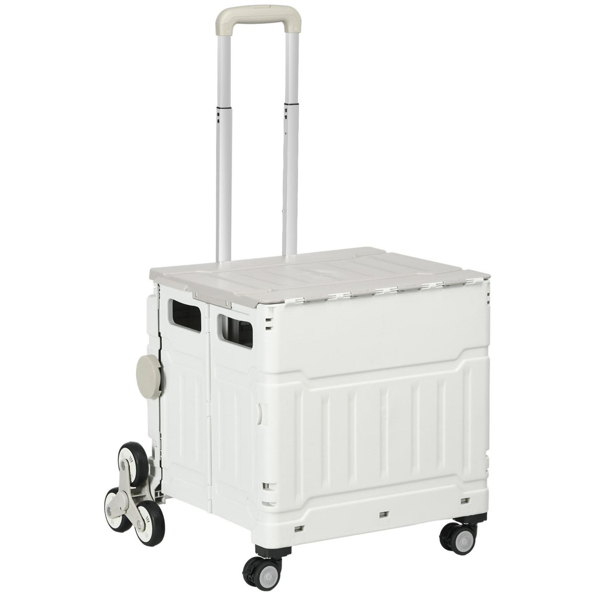 HOMCOM Chariot de courses pliable monte escalier 8 roues 51L max. 80 Kg poignée télescopique alu PP gris blanc