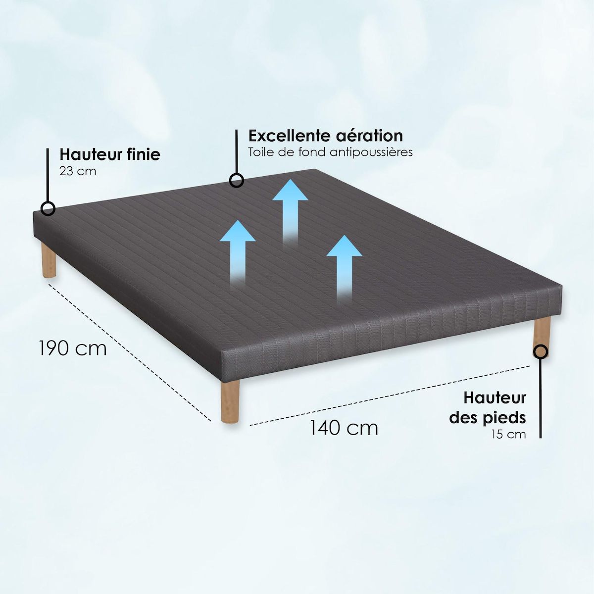 IDLITERIE Sommier à latte 3d gris anthracite