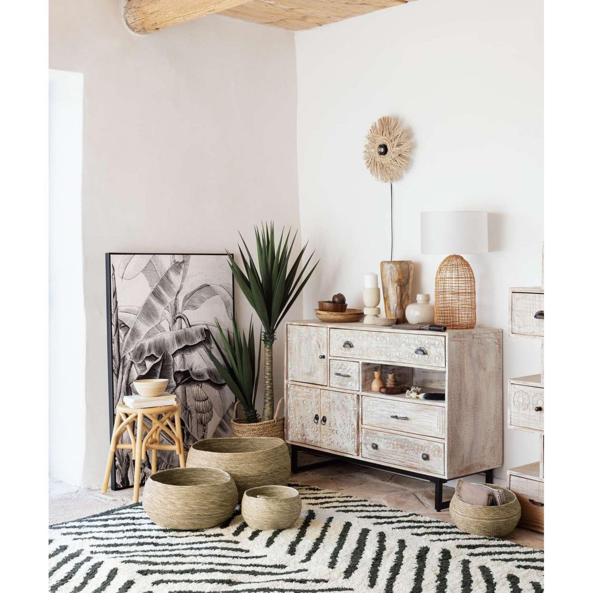 ATMOSPHERA Buffet 3 portes et 4 tiroirs en bois AJAY - Beige