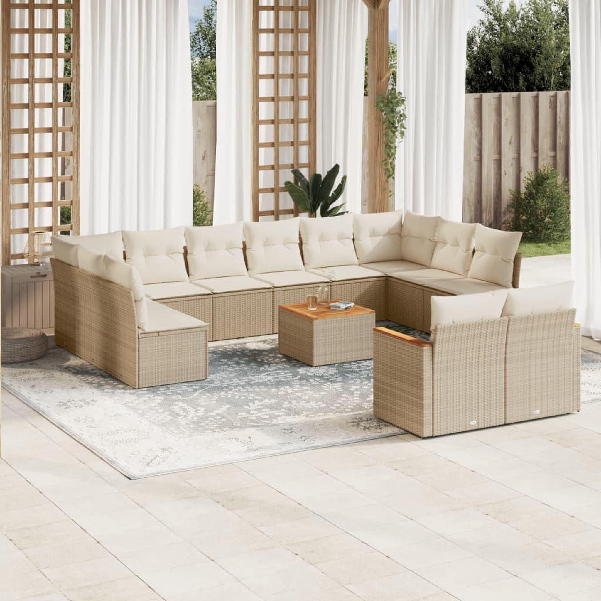 Voir la diapositive 1 : VIDAXL Salon de jardin avec coussins 13 pcs beige resine tressee