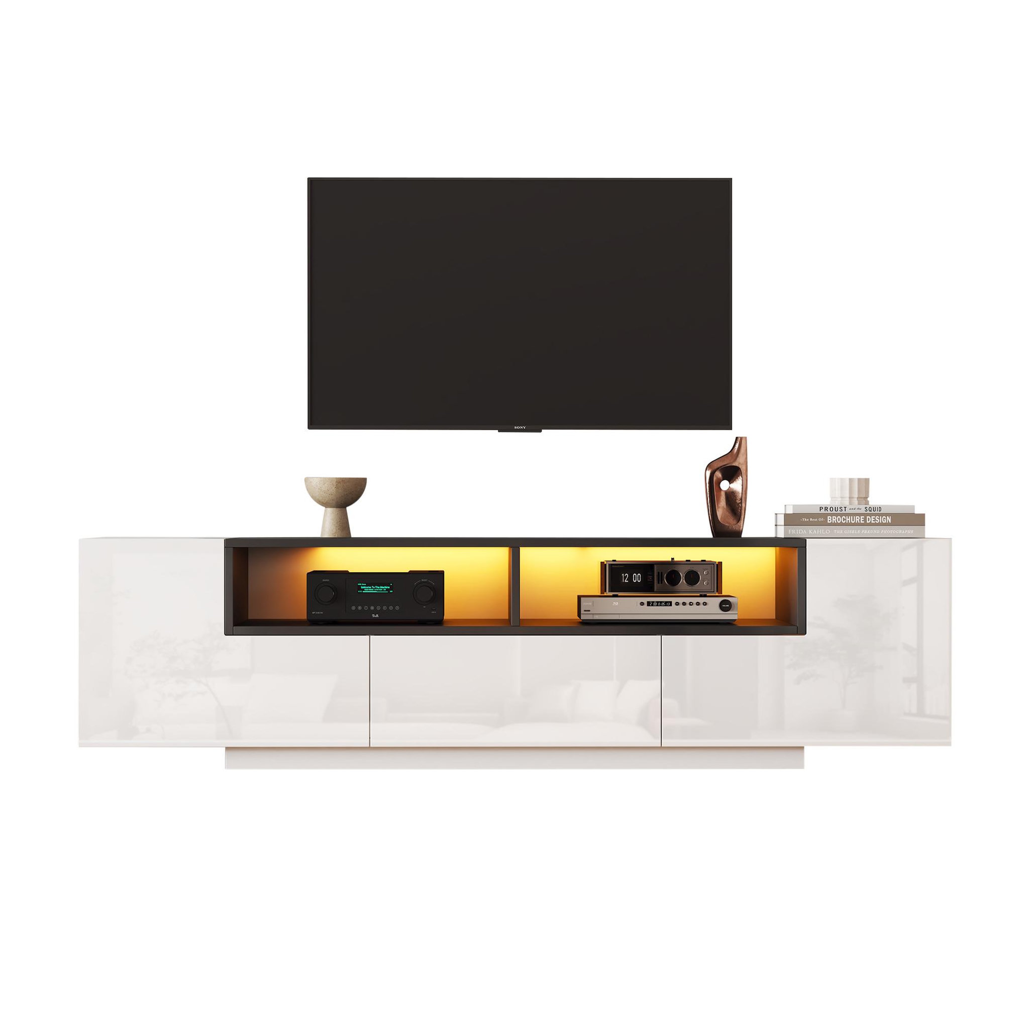 MERAX Meuble tv blanc 180 cm led panneau de particules