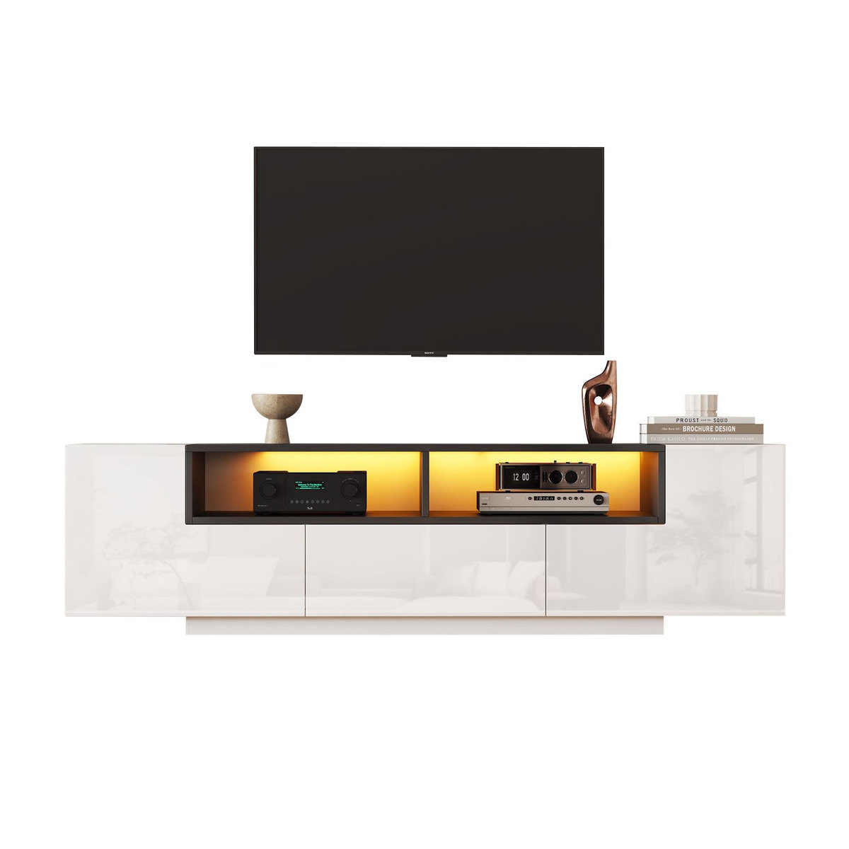 MERAX Meuble tv blanc 180 cm led panneau de particules