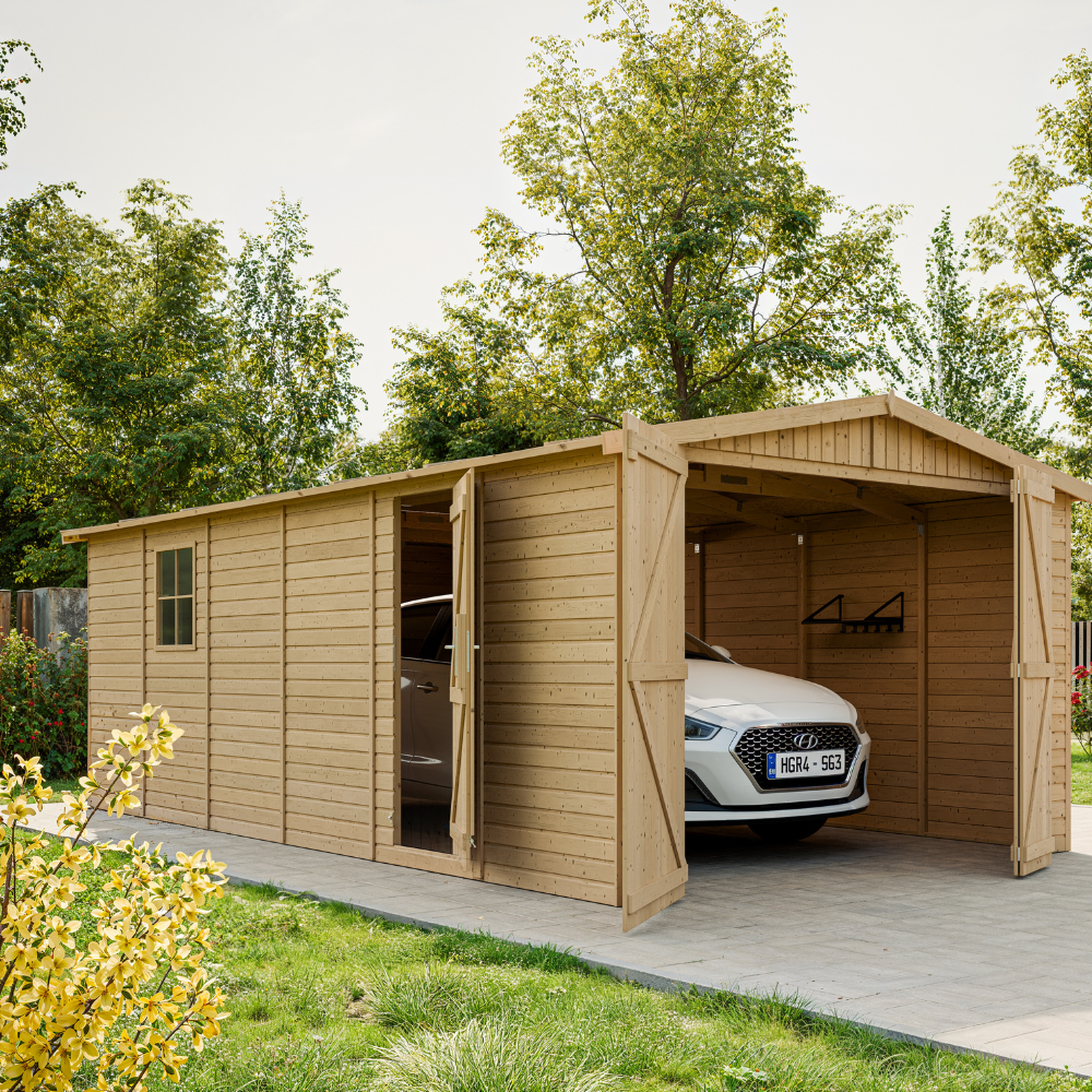 Voir la diapositive 5 : TIMBELA Garage en bois Naturel - H222X616x324 cm/18 m² M102