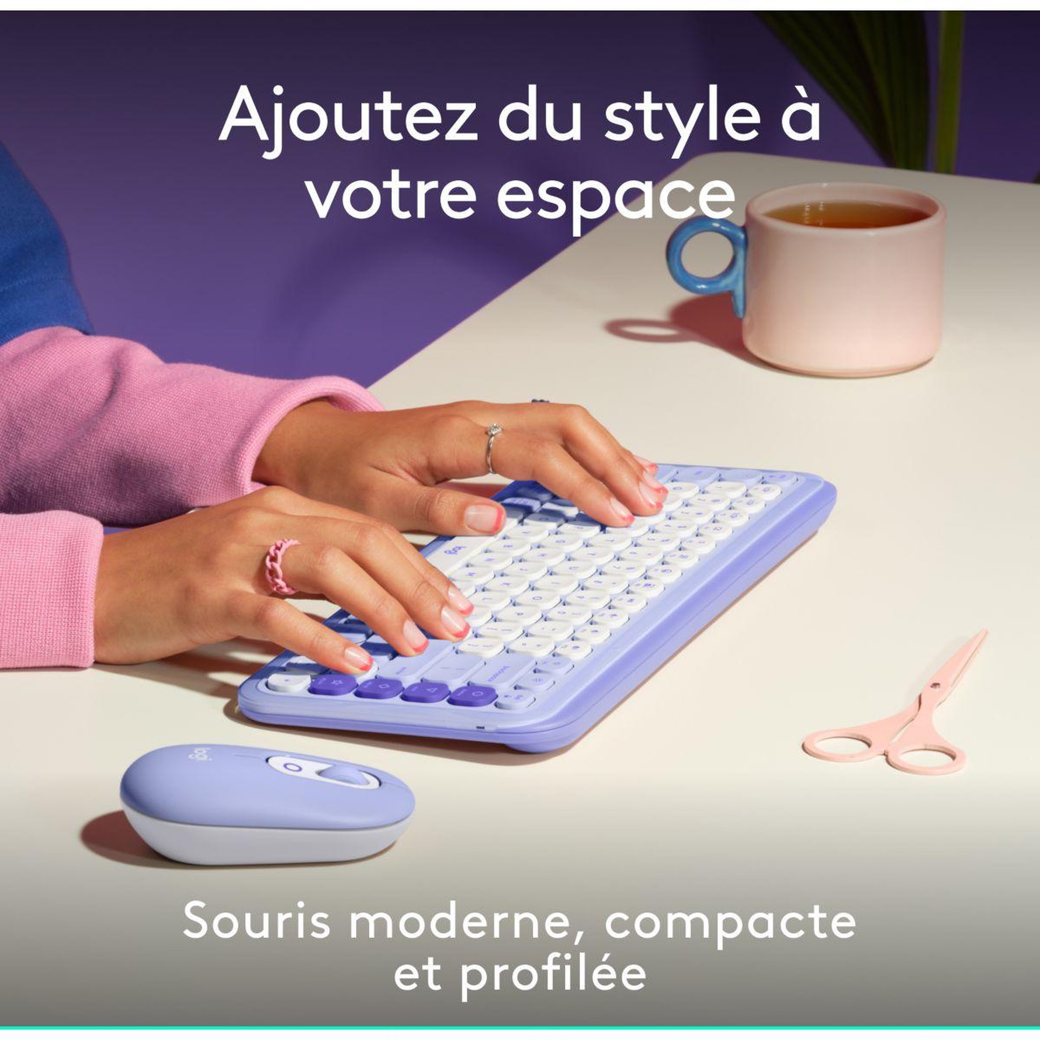 Voir la diapositive 2 : Logitech Souris sans fil pop mouse lila