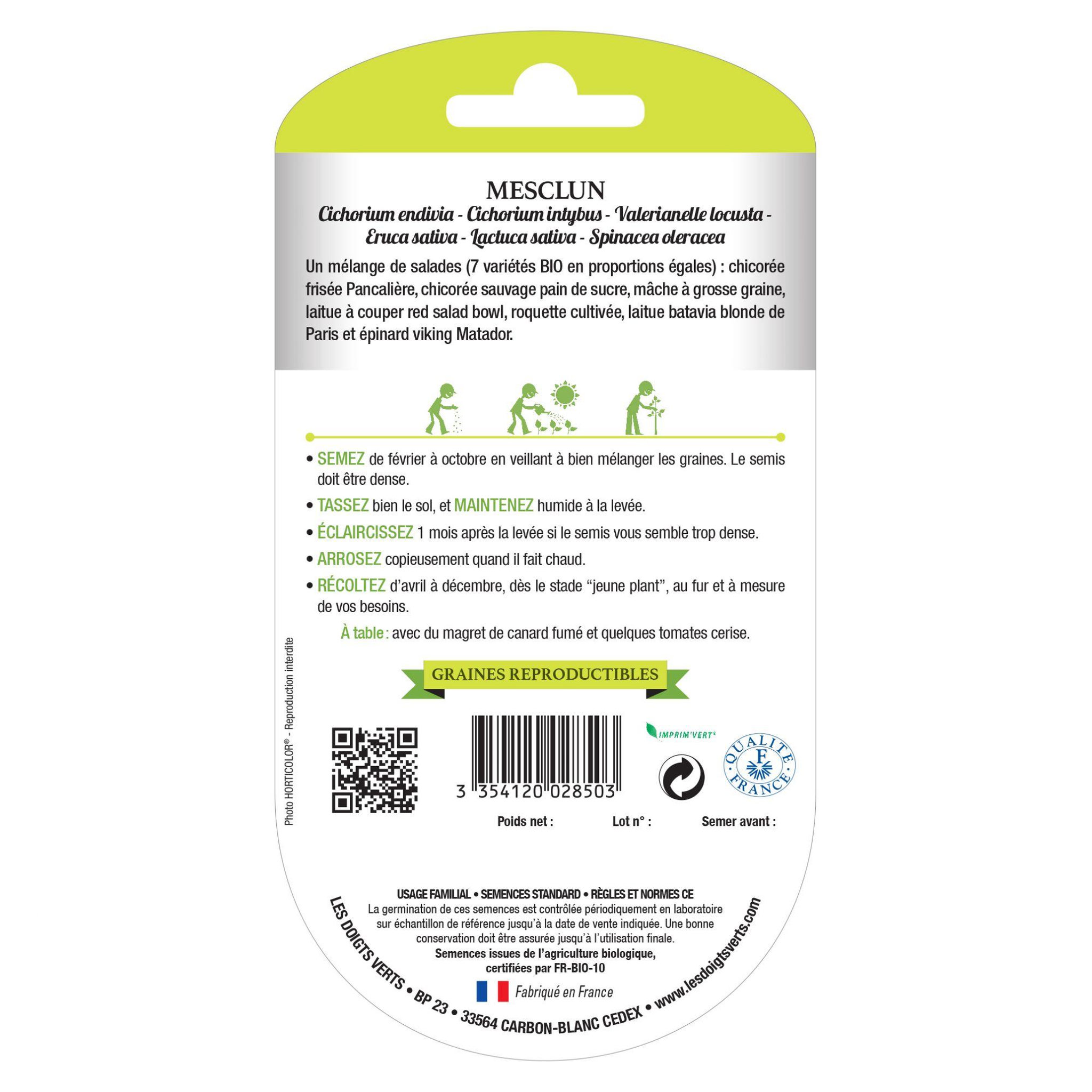 Voir la diapositive 2 : LES DOIGTS VERTS Graines mesclun salade en mélange BIO Les Doigts Verts