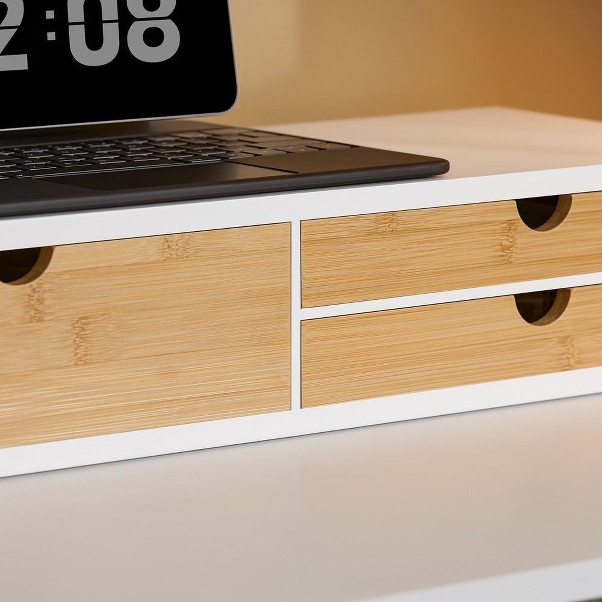 Voir la diapositive 5 : SOBUY Support d'écran avec 3 tiroirs Blanc 60x22x11 cm BBF11-WN