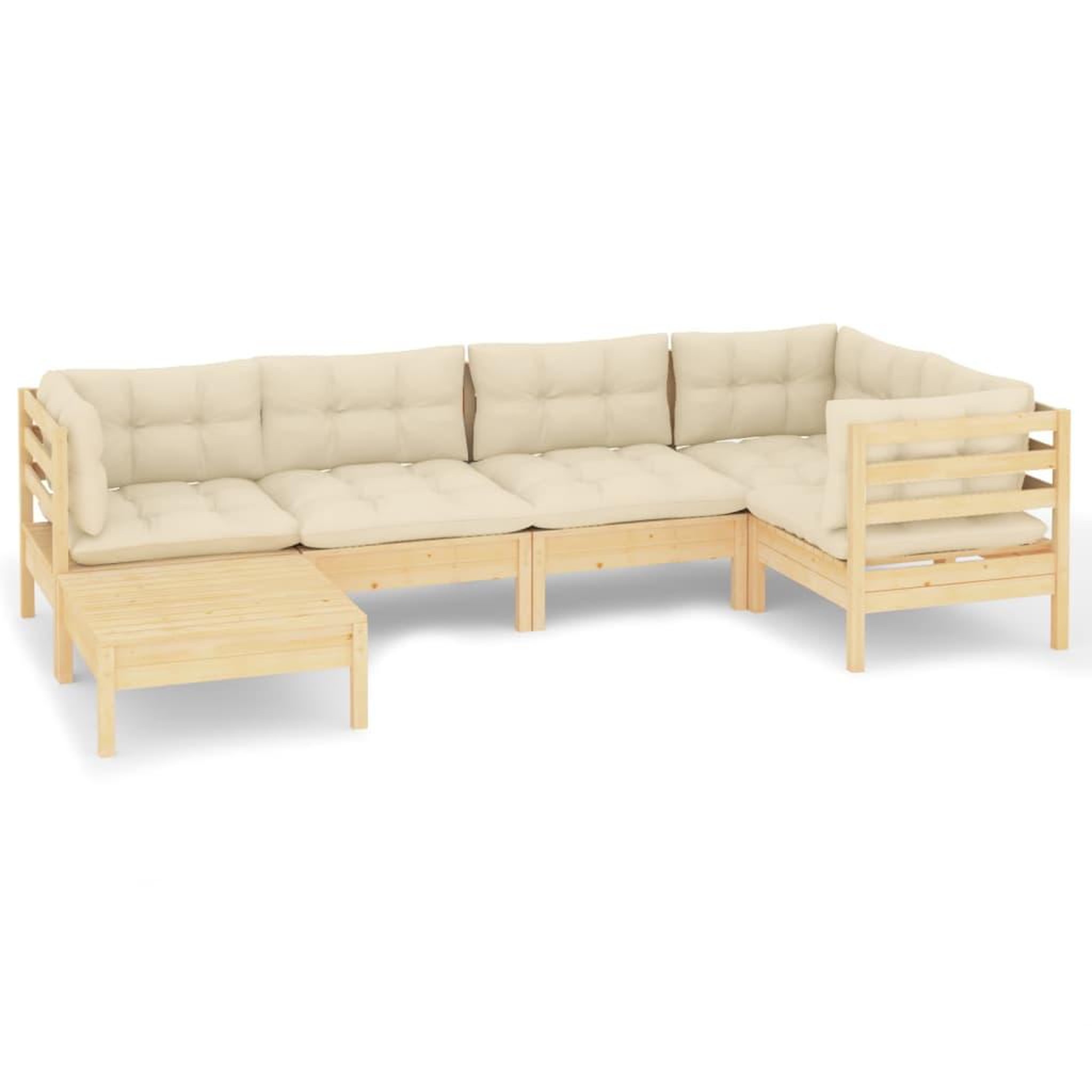 Voir la diapositive 2 : VIDAXL Salon de jardin 6 pcs avec coussins creme Bois de pin massif