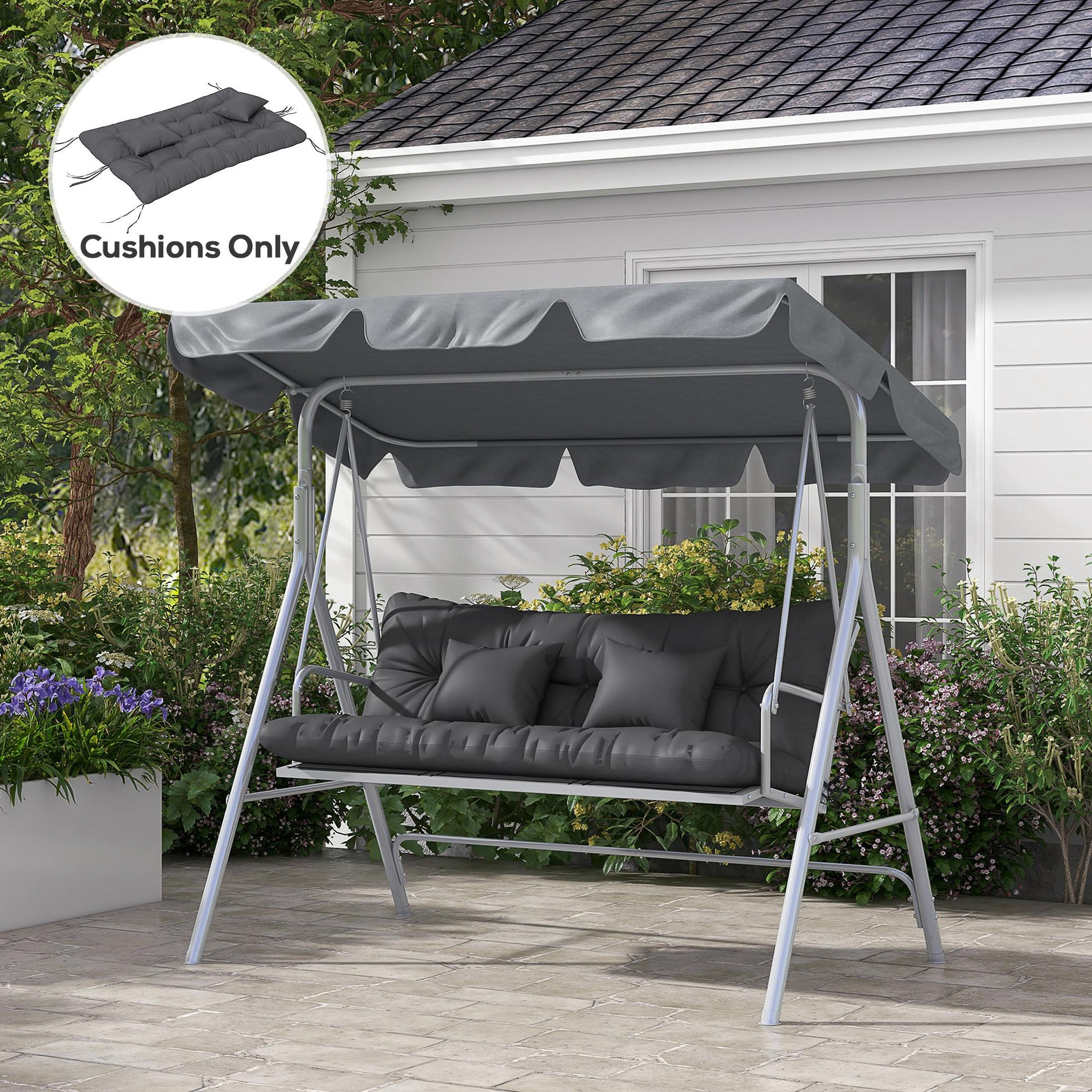 Voir la diapositive 2 : OUTSUNNY Ensemble de 4 coussins d'extérieur pour balancelle gris